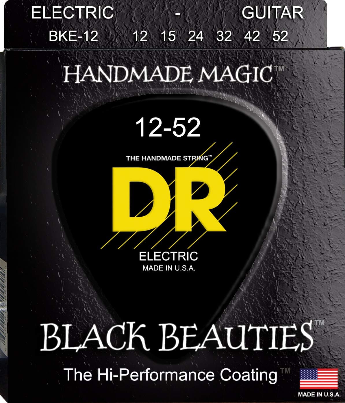 DR StringsElectric Guitar Strings, Black Beauties - Black Coated, 12-52 (BKE-12)