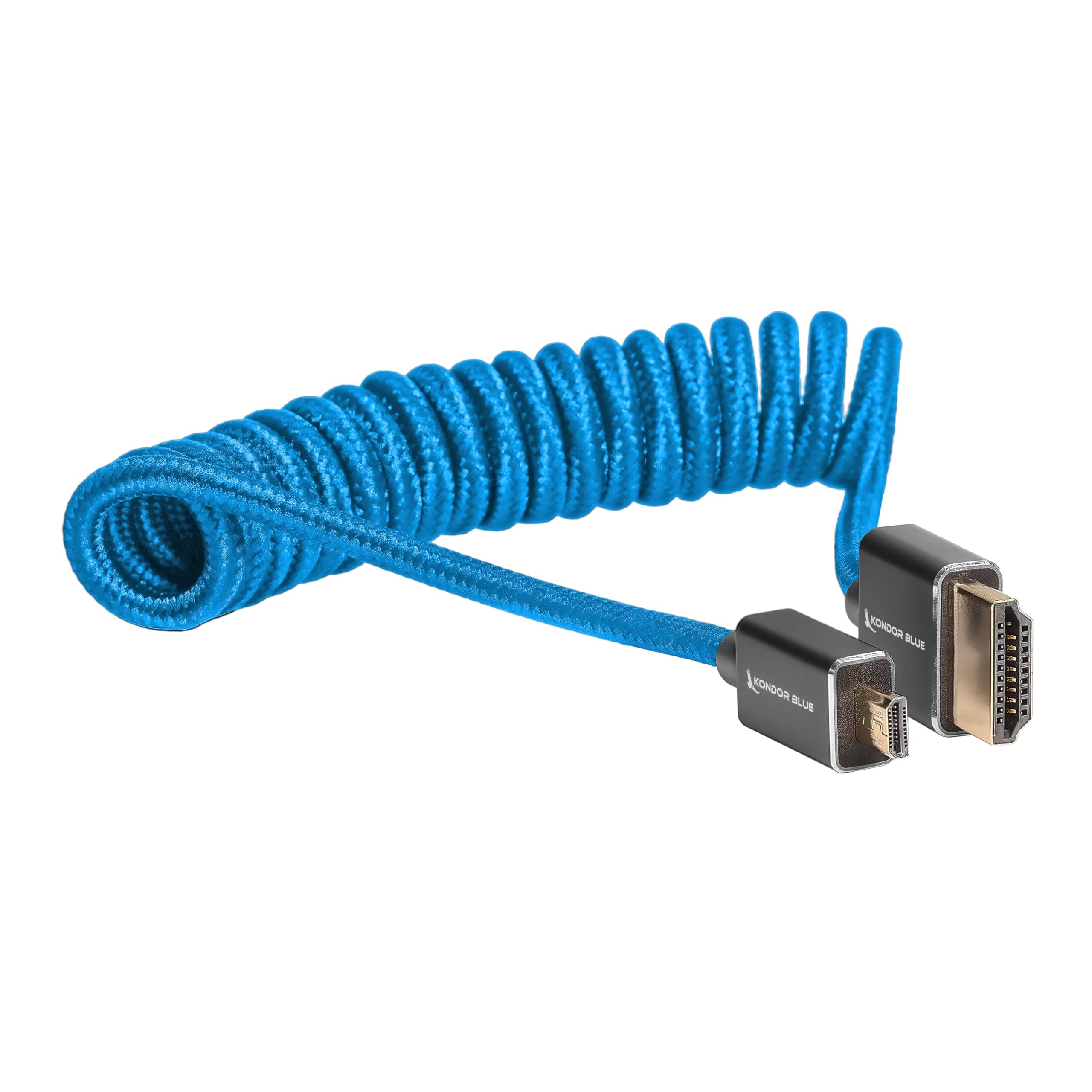 14"-24" Short Micro to Full HDMI High Speed 4K 3D HDR Coiled Braided Cable for On-Camera Monitors | 3840 x 2160-60Hz | 18Gbps Metadata