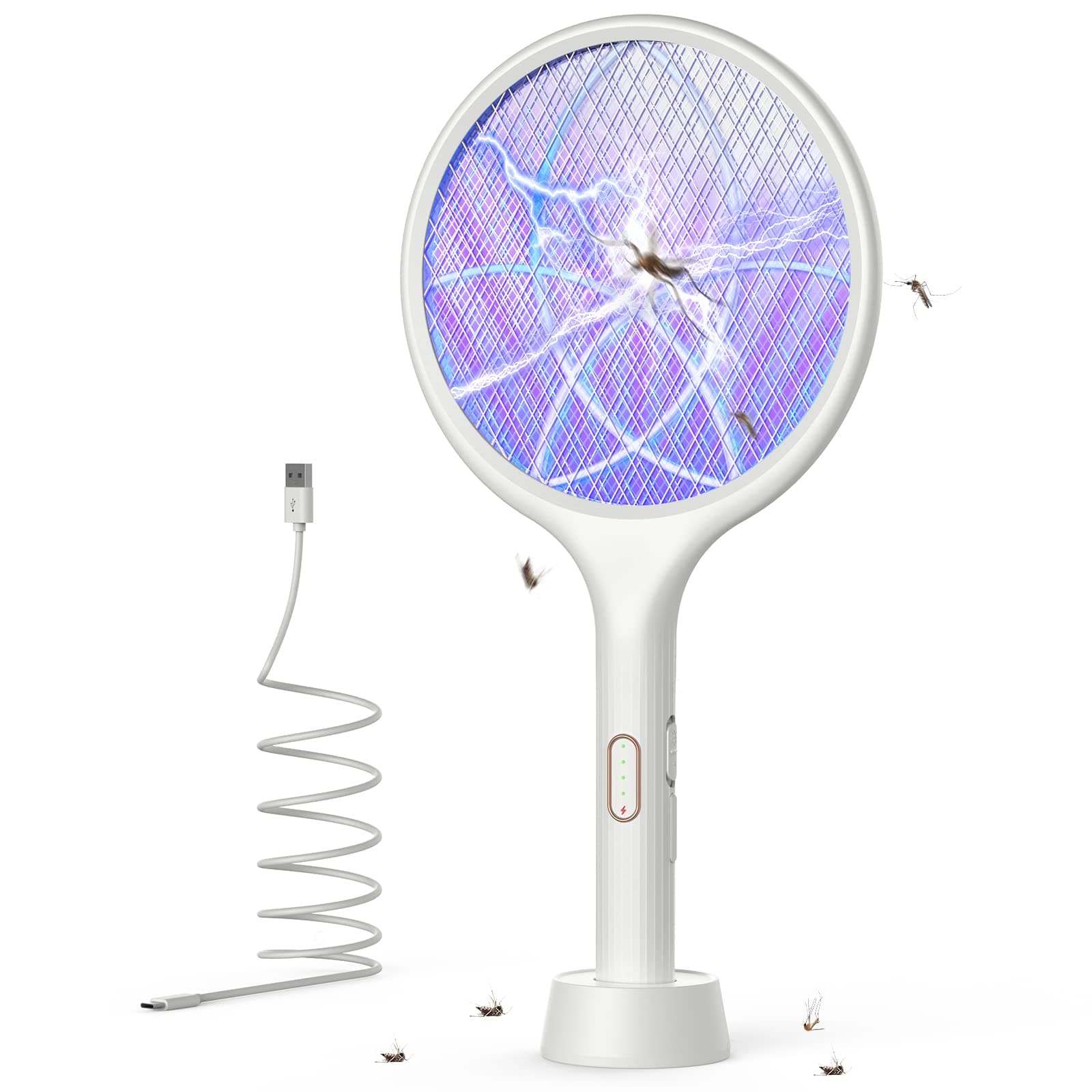 Electric Insect Killer Racket, 4000V High Voltage Mosquito Trap, White