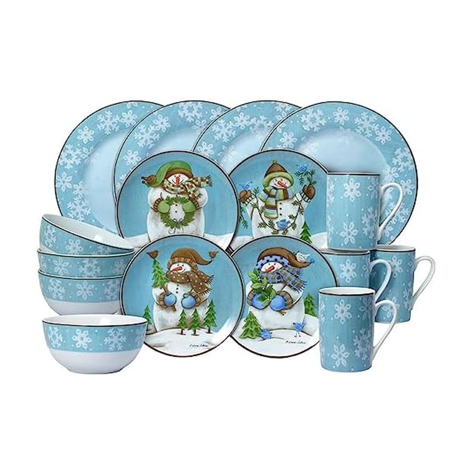 Evergreen Ernie Dinnerware Set, 16 Piece, Blue, White