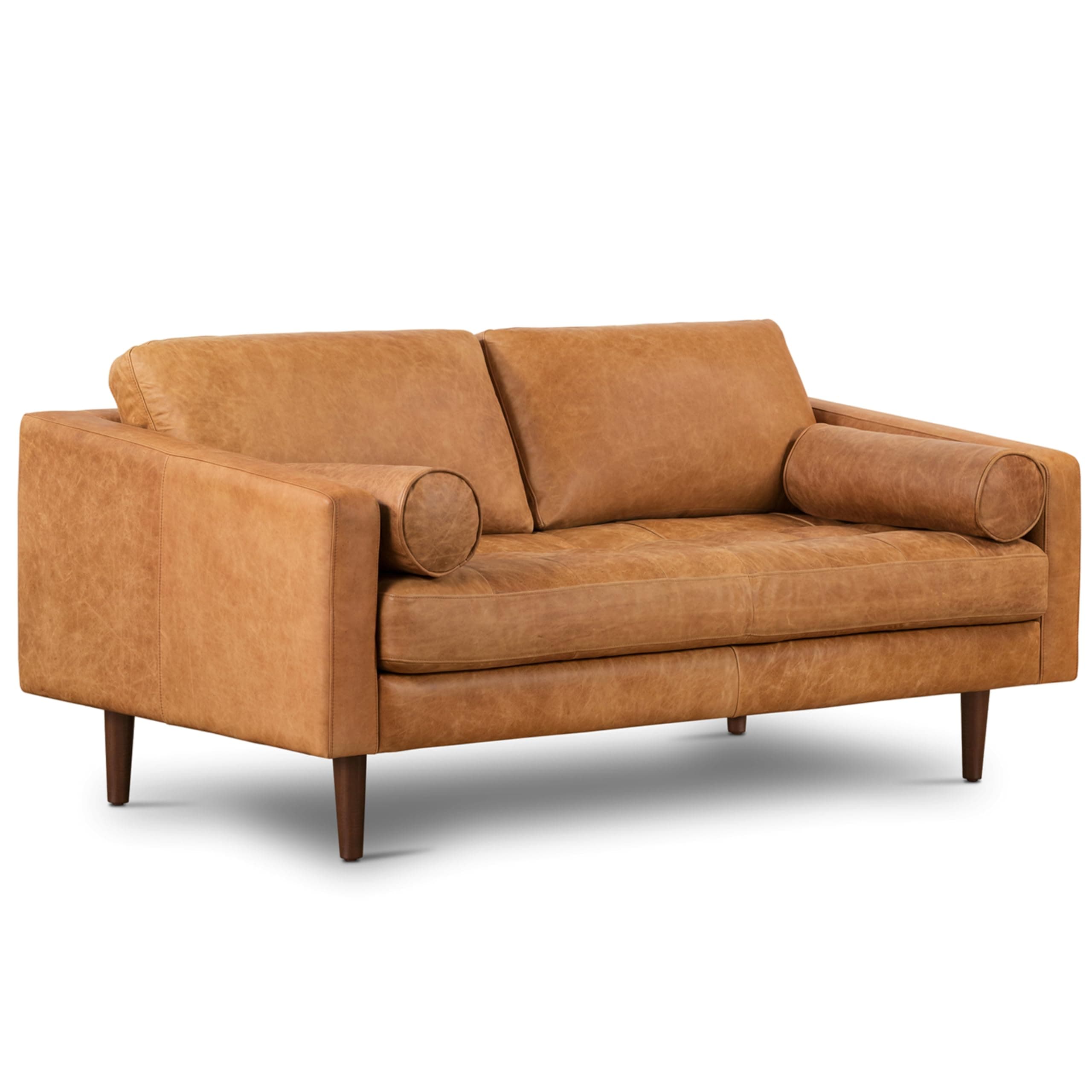 POLY & BARK Napa 72" Leather Sofa – Full-Grain Italian-Tanned Aniline Leather, Feather-Down Comfort, Solid Wood Frame, Walnut Legs, Cognac Tan