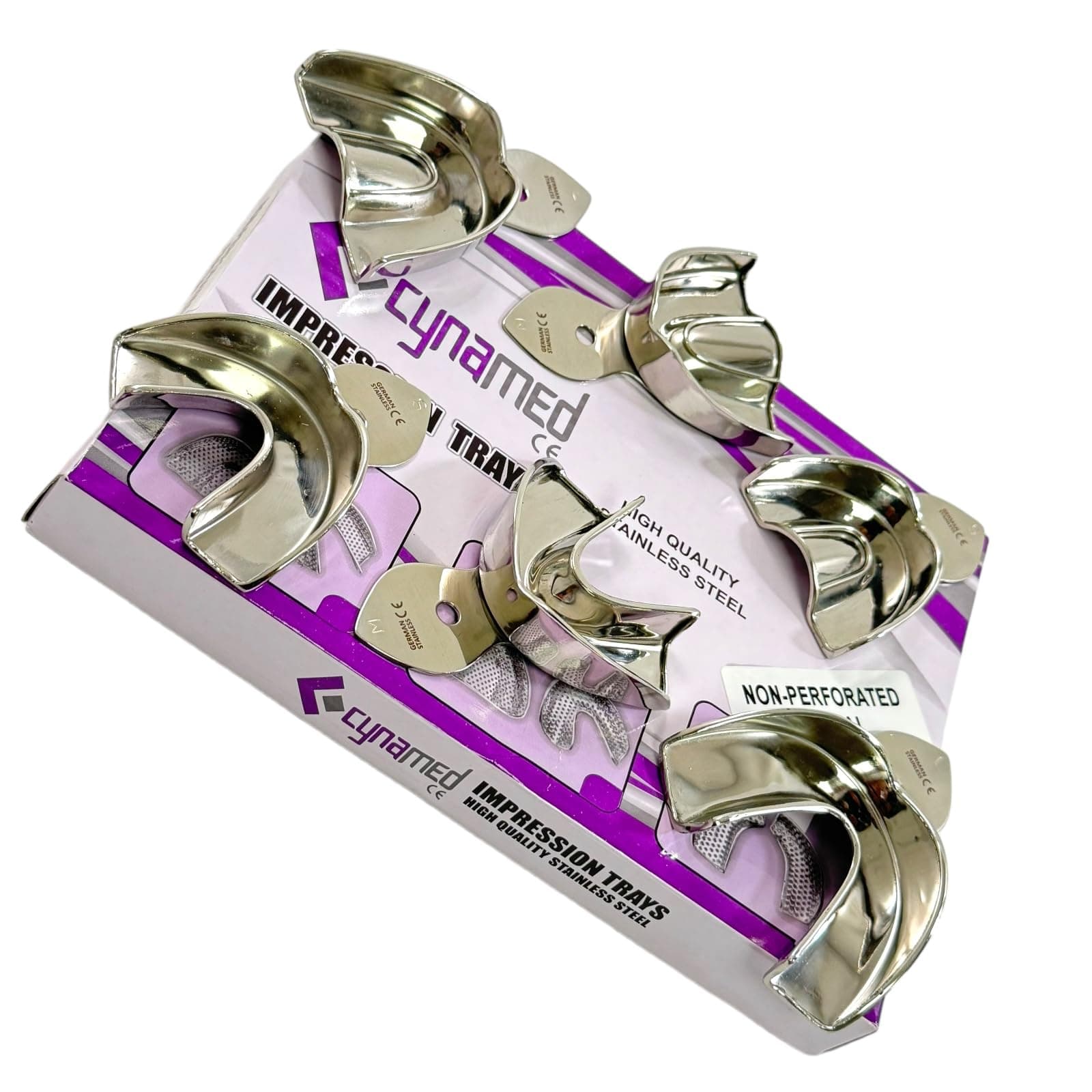 Dental Impression Trays 6 Small, Small, Medium, Large-Non Perforated (Solid)-German Stainless Steel Set of 6-Cynamed