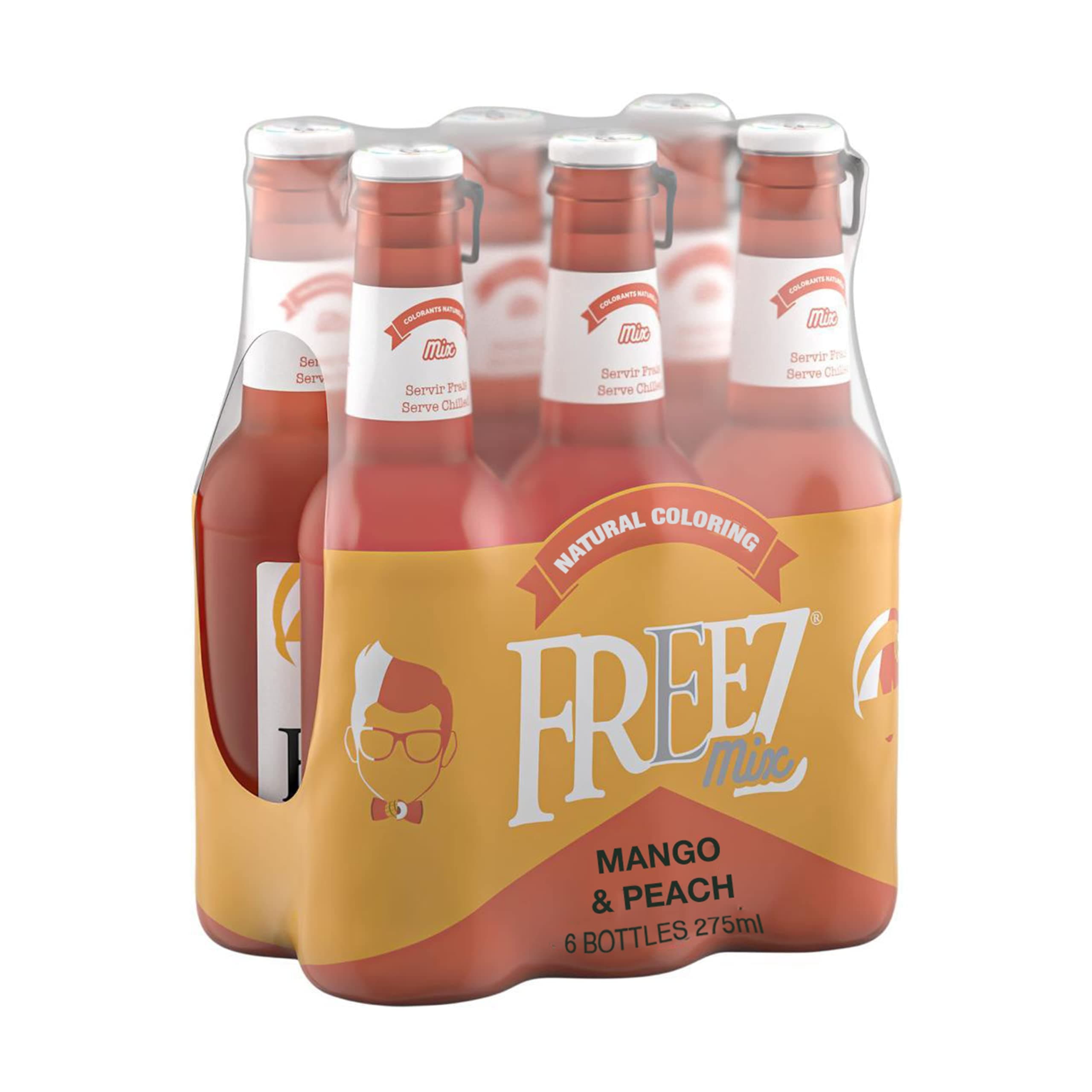 Freez,Carbonated Soda Flavored Cold Drink Non Alcoholic Mango & Peach ,6x275ml,Pack of 6