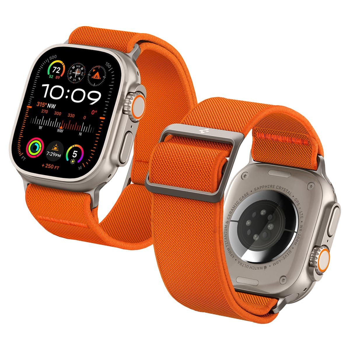 Lite Fit Ultra Strap Designed for Apple Watch Band Compatible with Ultra 3/2/1 49mm, Series 11/10 46mm, 9/8/7 45mm, SE3/SE2/SE/6/5/4 44mm, 3/2/1 42mm Nylon Solo Loop - Orange