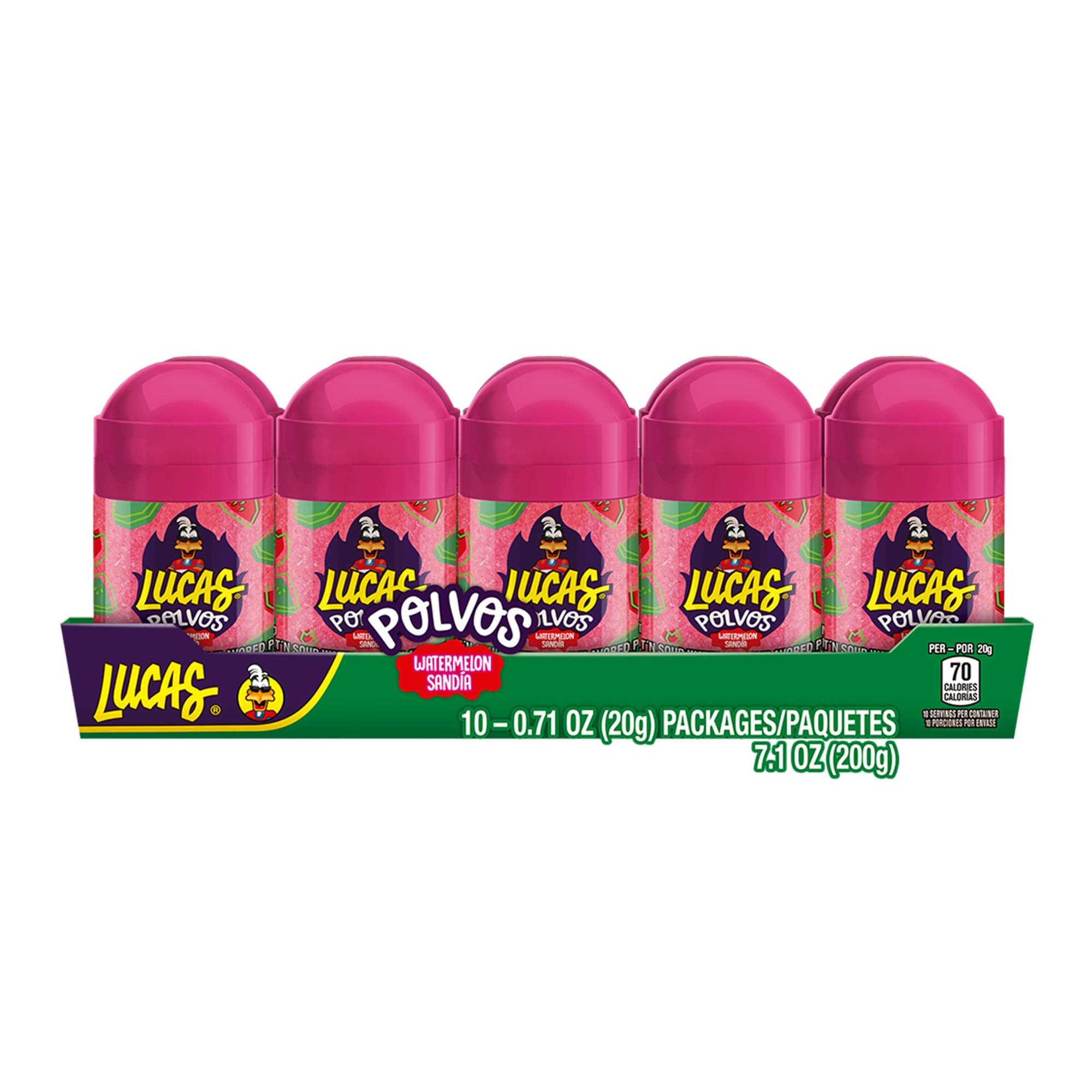 Lucas Powder Watermelon Flavored Candy, 0.71oz - 10 Pieces Pack for Treats, Fruit, Parties, Piñatas – Watermelon Powder Candy for Easter Baskets