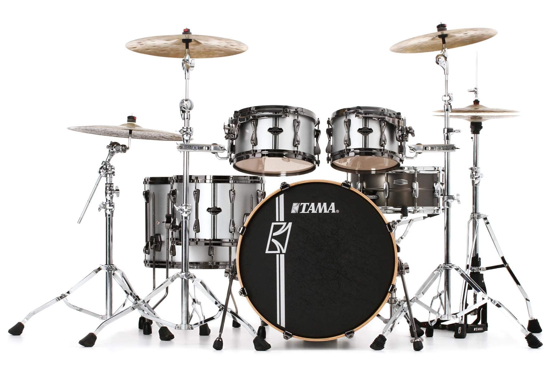 Tama Superstar HyperDrive "Duo Snare" Shell Pack in Satin Silver Vertical Stripe