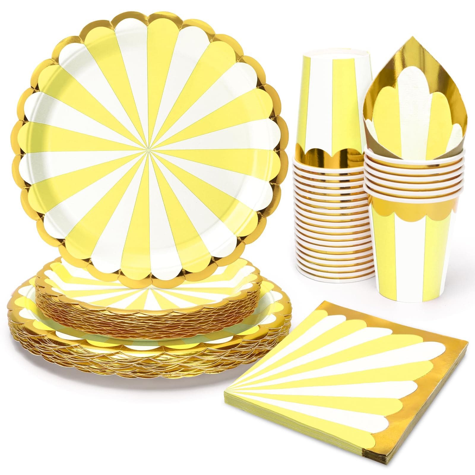 96PCS Yellow Party Supplies, Disposable Tableware Set, Includes 9" Plate Paper Plates, 7" Plate Paper Plates, Cups, Napkins, for Picnic, Happy Birthday Party