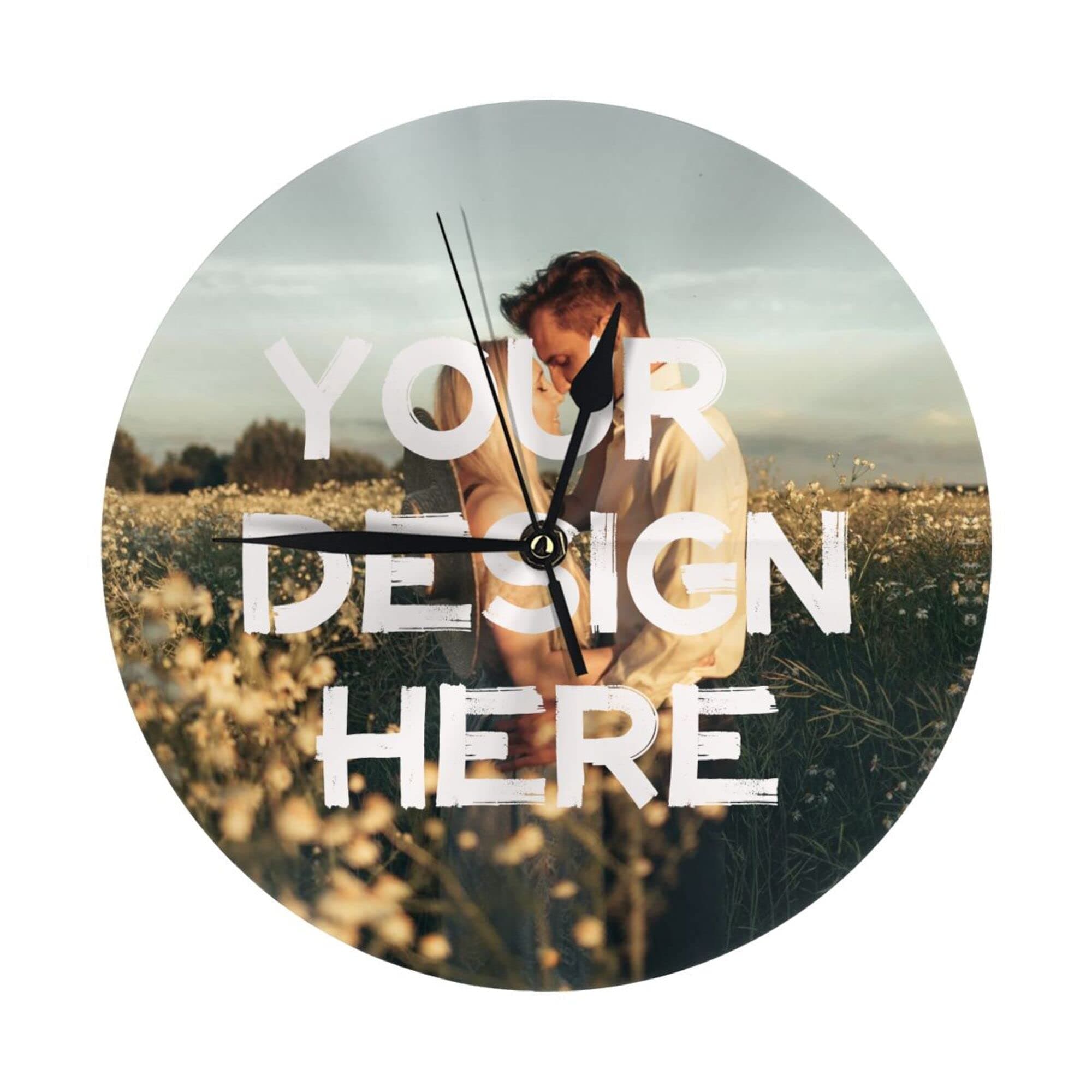 Personalized Wall Clock Design Your Own Photo Picture Text Logo Custom Photo Clock Round Unique No-Ticking Wall Clocks for Anniversary Wedding Valentine's Day Fits Bedroom Living Room Decor