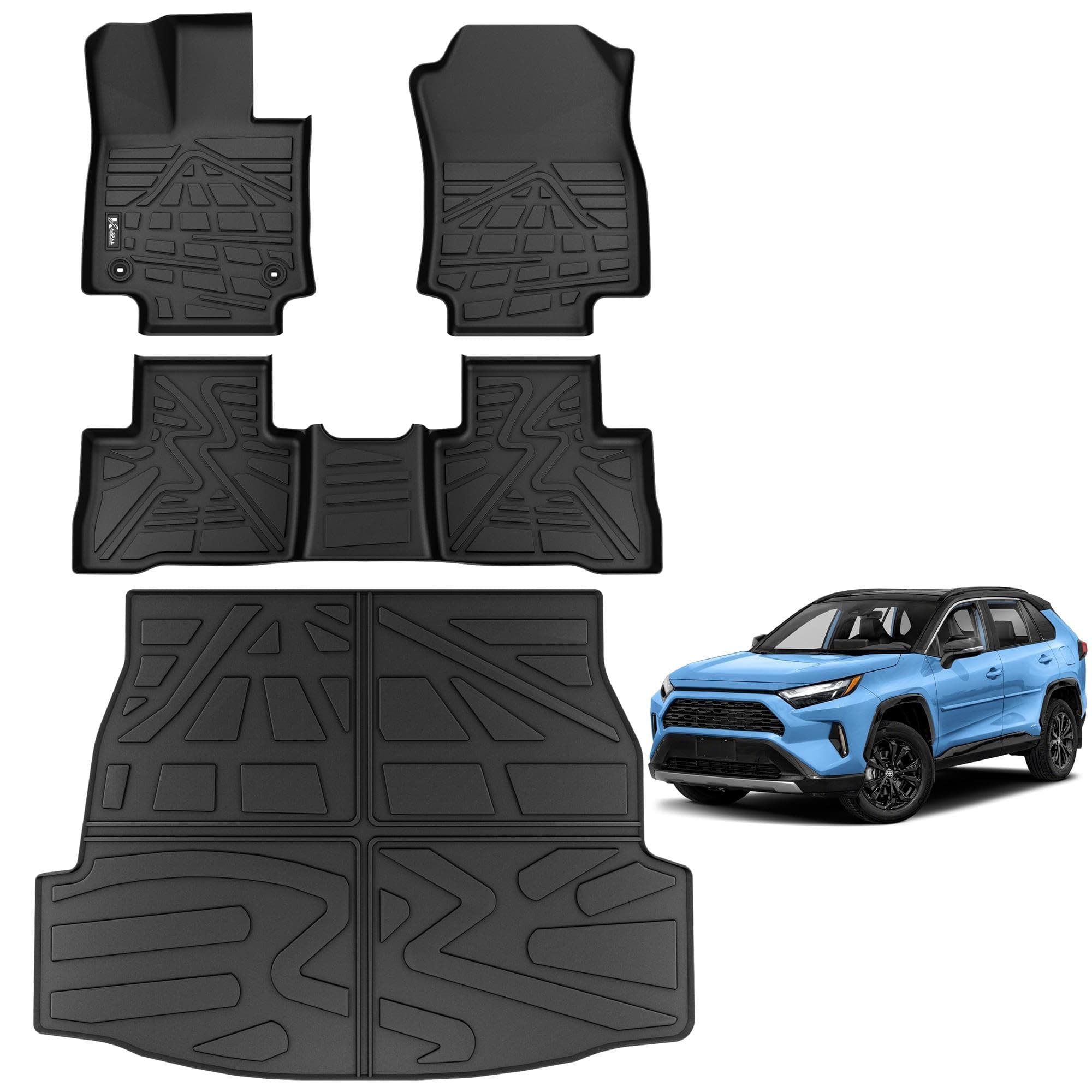 Floor Mats for Toyota Rav4 2019-2025 (Include Hybrid), Custom Fit All-Weather TPE Floor Liners, Front & 2nd Row & Cargo Liner for RAV4 Car Accessories