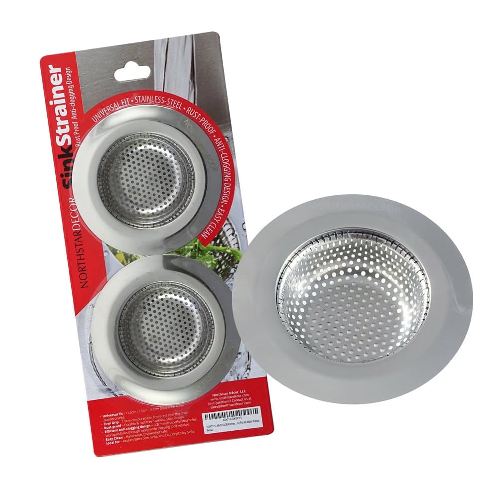 NORTHSTAR DECOR (2-Pack) Heavy Duty Stainless Steel Kitchen Sink Strainer. Large 4.5" Diameter. Strong Wide Rim. Durable Rust Free Premium Quality Stainless Steel Waste Filter. Fits Most Kitchen Sinks