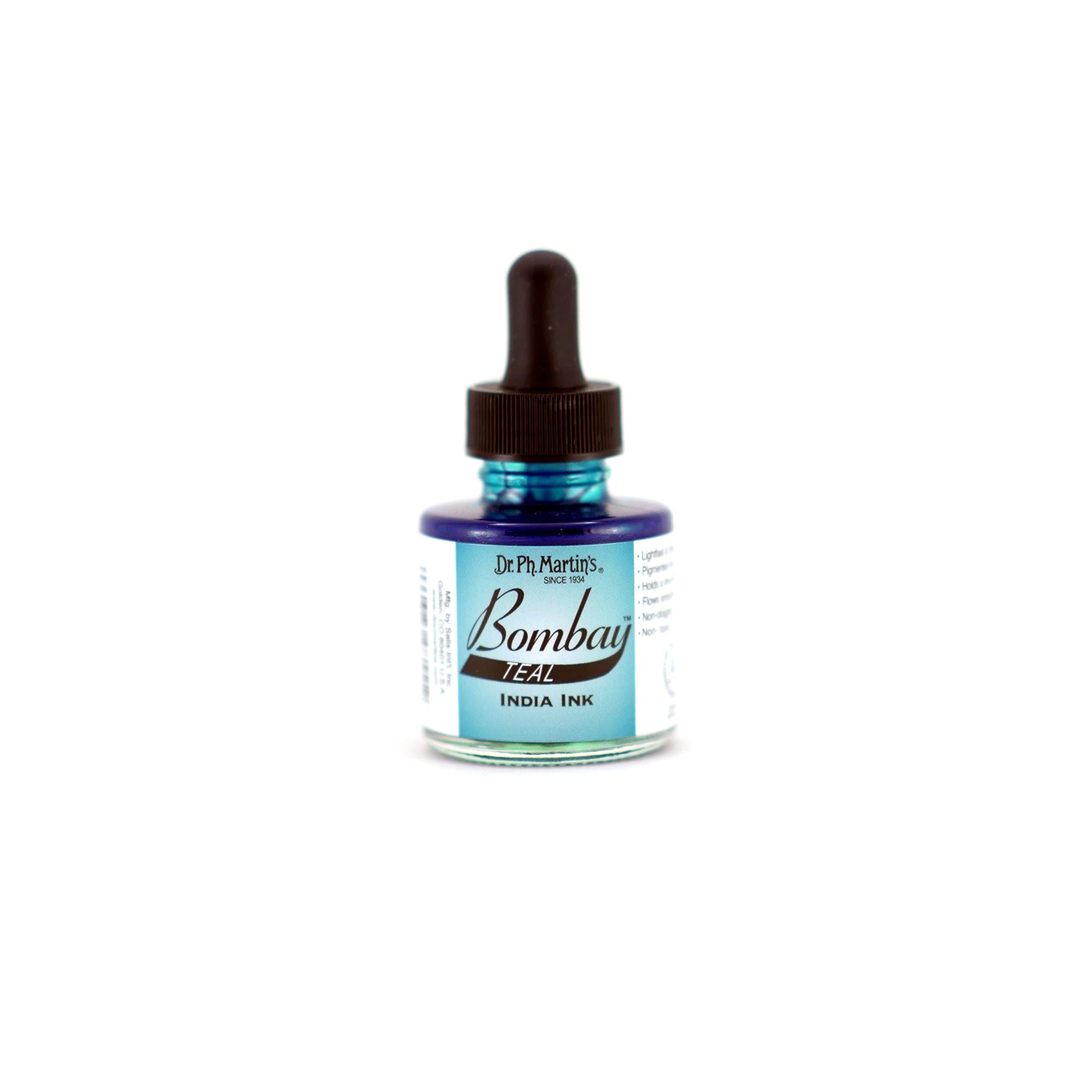 Dr. Ph. Martin's Bombay India Ink (11BY) Ink Bottle, 1.0 oz, Teal, 1 Bottle