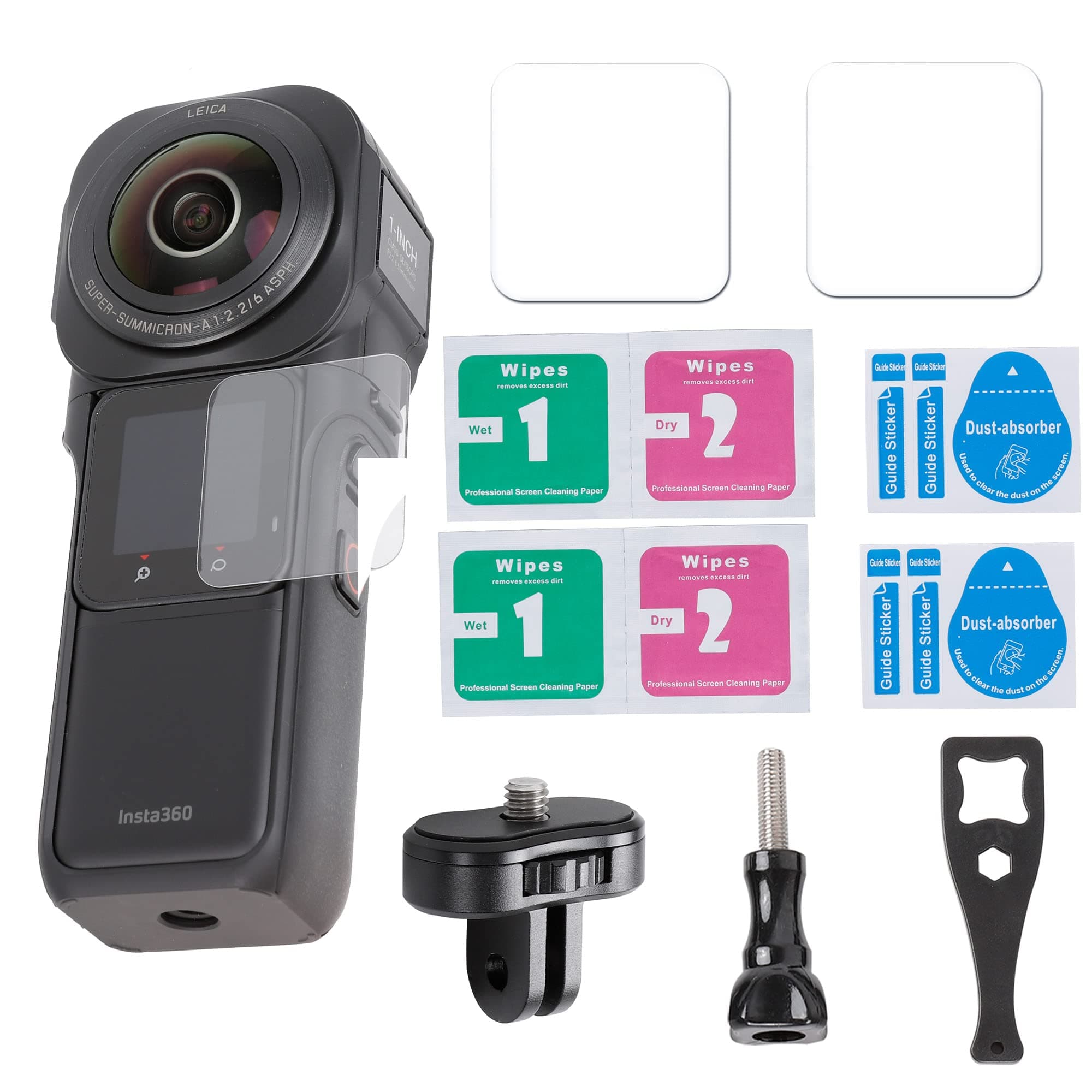 PellKing Accessory Kit for insta360 RS 1 inch 360 Edition 2Pcs Screen Protectors + 1/4-20 Screw Tripod Conversion Adapter Mount