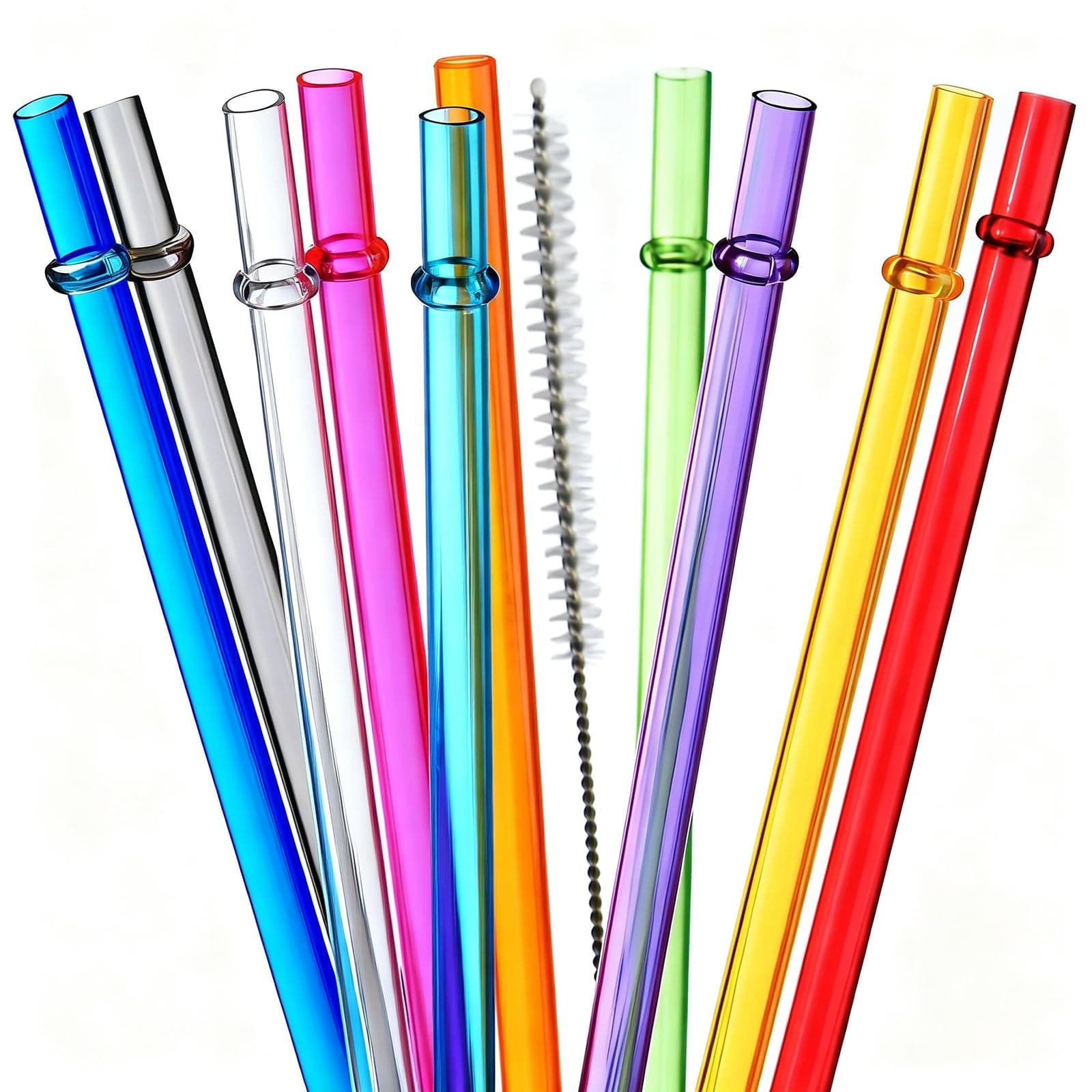 ALINK 10.5 in Long Rainbow Colored Reusable Tritan Plastic Replacement Straws for 16 OZ 20 OZ 30 OZ Stanley, YETI, Starbucks Tumblers, Set of 10 with Cleaning Brush