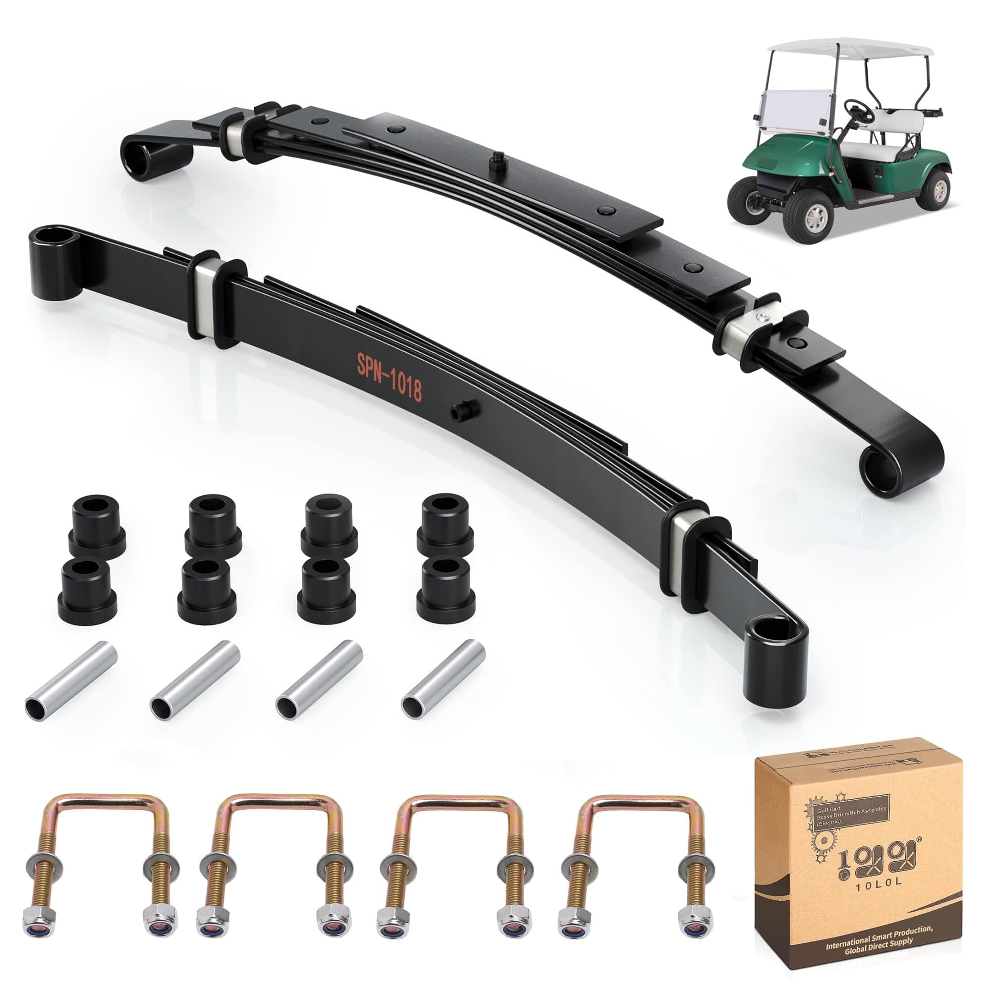10L0L Heavy Duty Golf Cart Rear Leaf Spring Kit - 4-leaf Spring with Bushings & Sleeves for EZGO TXT Golf Cart 1995-2013