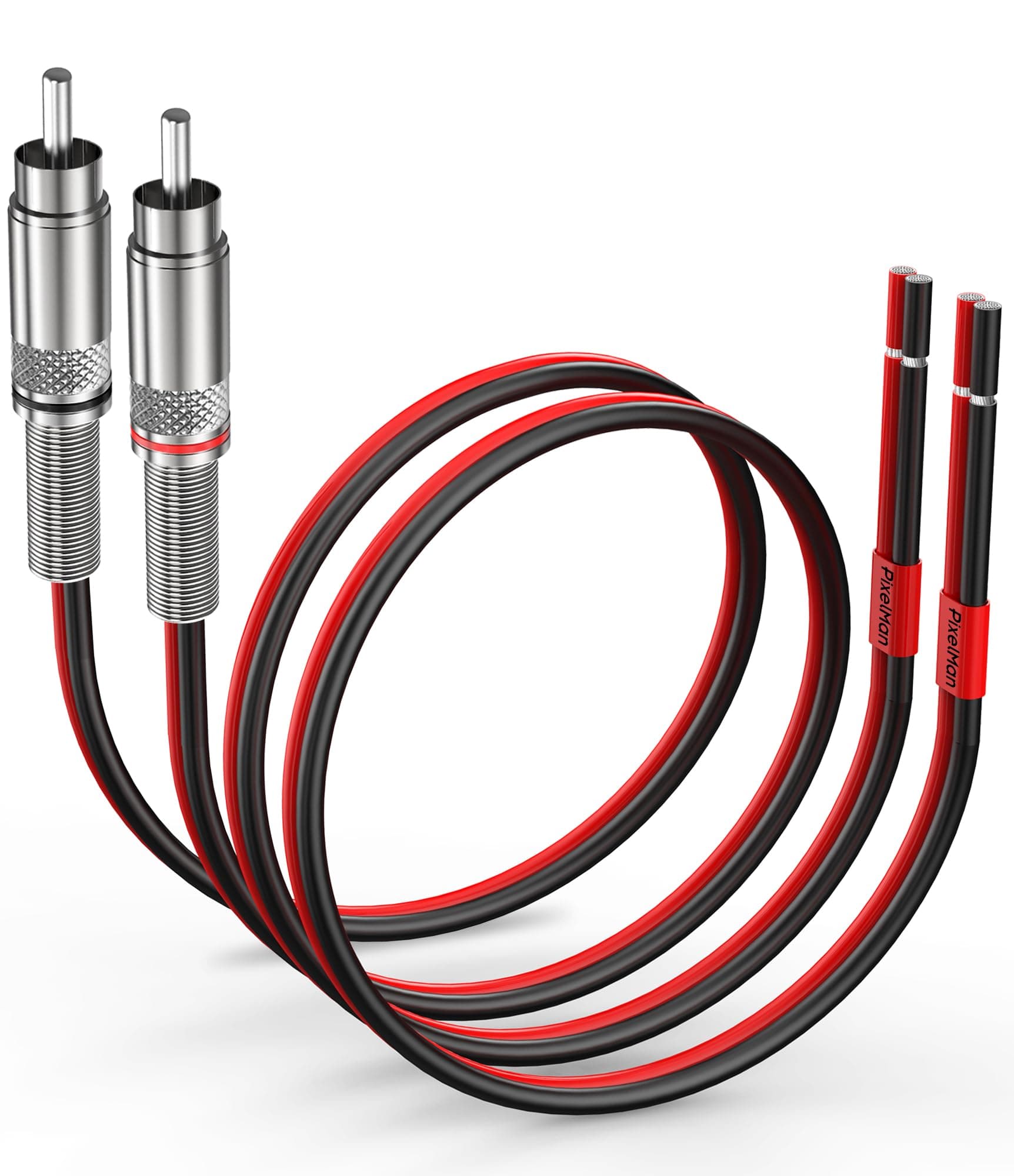 Pixelman RCA Plug to Speaker Wire Adapter (14AWG, 1Ft), Thicker Pure Copper Speaker Cable to RCA Male Adapter, RCA Plug Converter to Bare Wire for Subwoofer