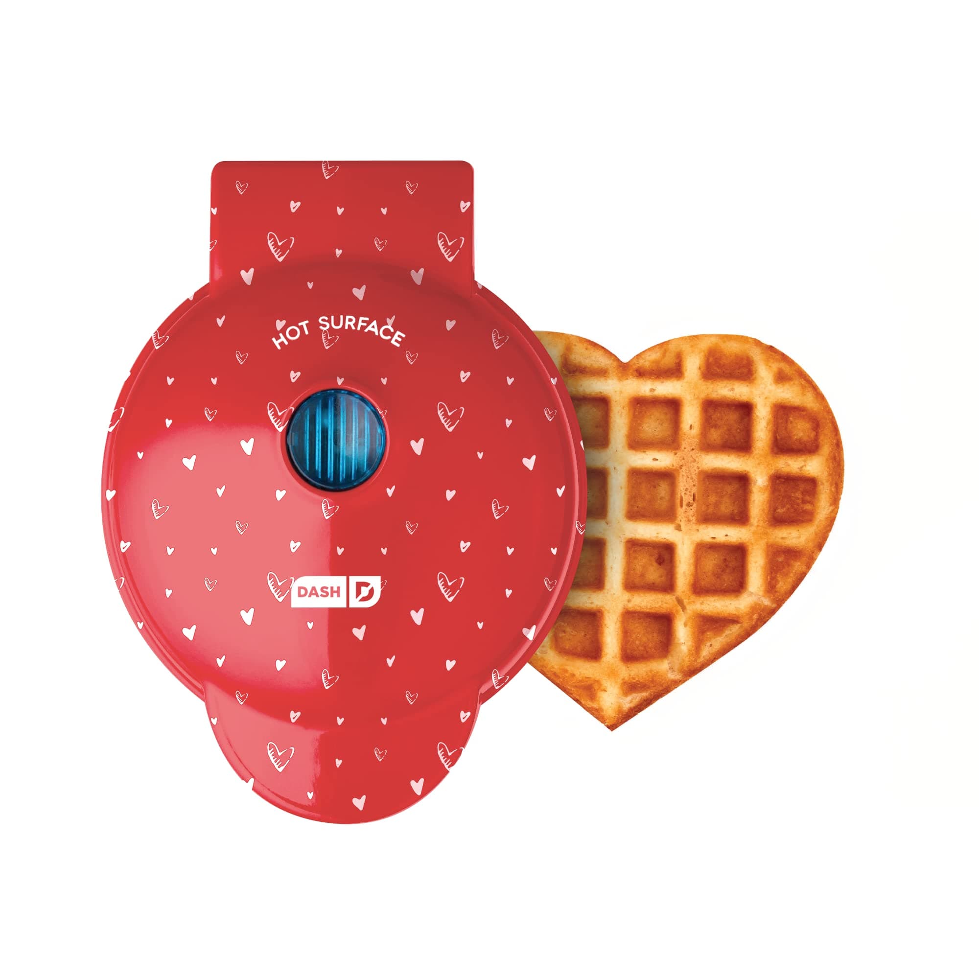 DMWH100HP Mini Maker for Individual Waffles, Hash Browns, Keto Chaffles with Easy to Clean, Non-Stick Surfaces, 4 Inch, Metal, Red Love Heart