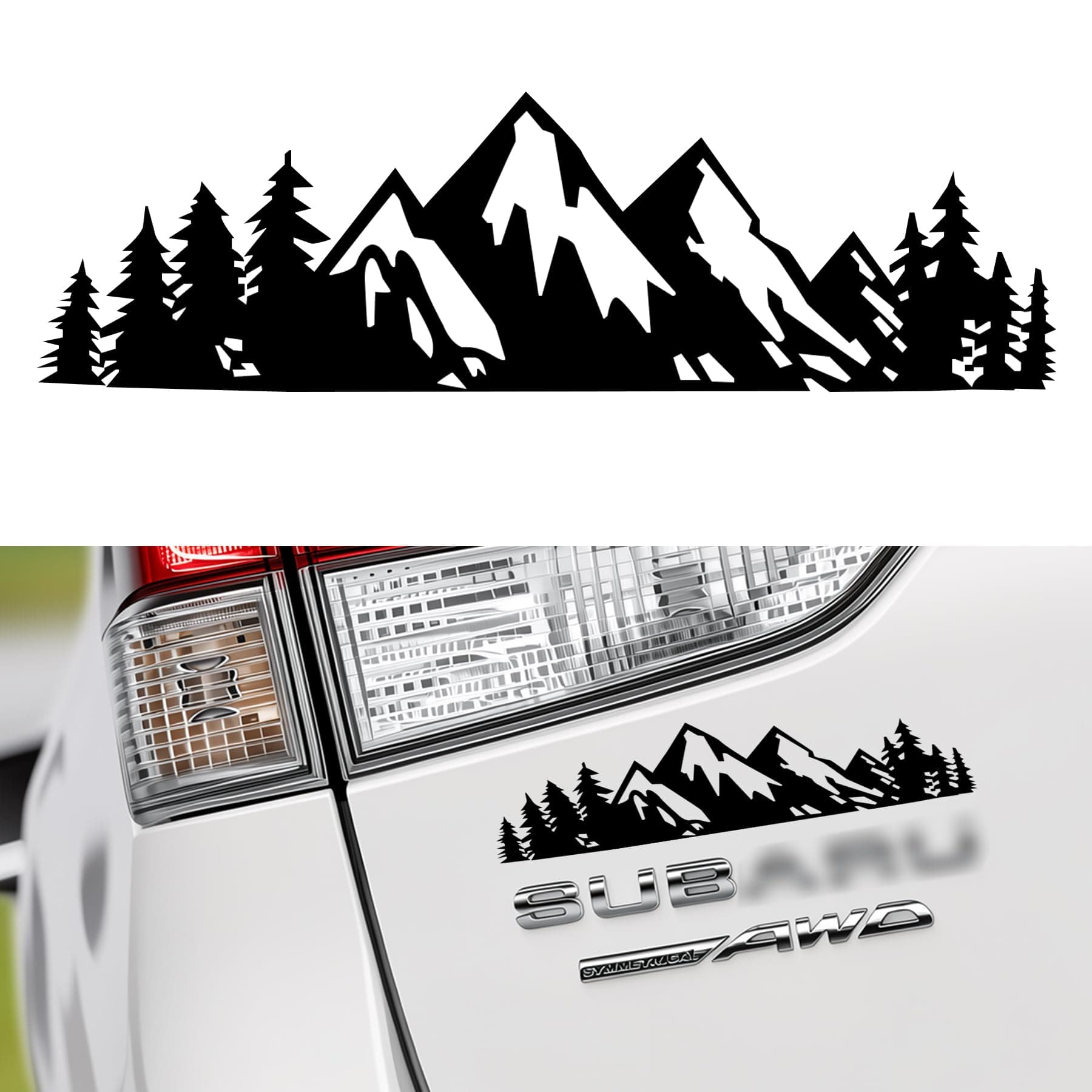 SINGARO Vinyl Snow Mountain Tree Decal Sticker, Trunk Logo Decal Sticker, Car Exterior Accessories(Black)