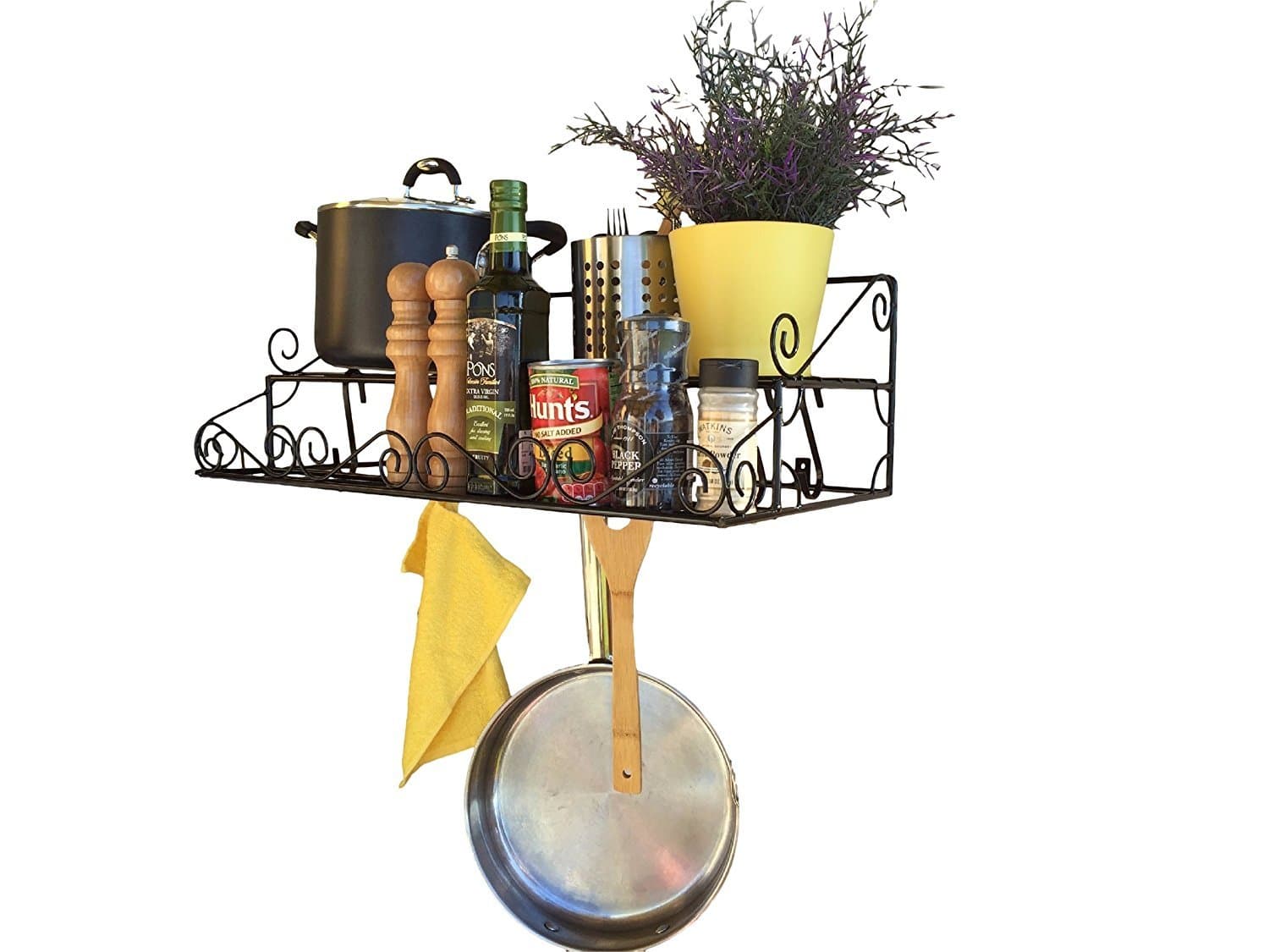 Steel 2 Tier Pot Rack and 10 Hooks, 23.5 Inch, Black