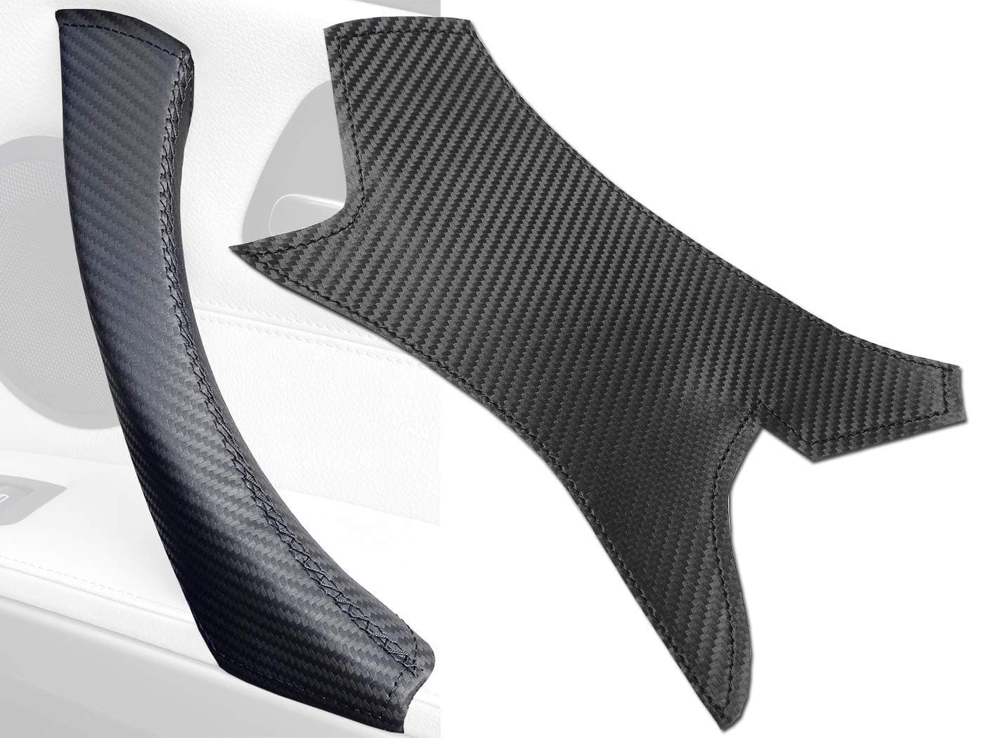 E90 E91 M3 Carbon Fiber Accessories Compatible with BMW 3 Series - Carbon Fiber Door Handle Trim - Genuine Carbon Leather Cover
