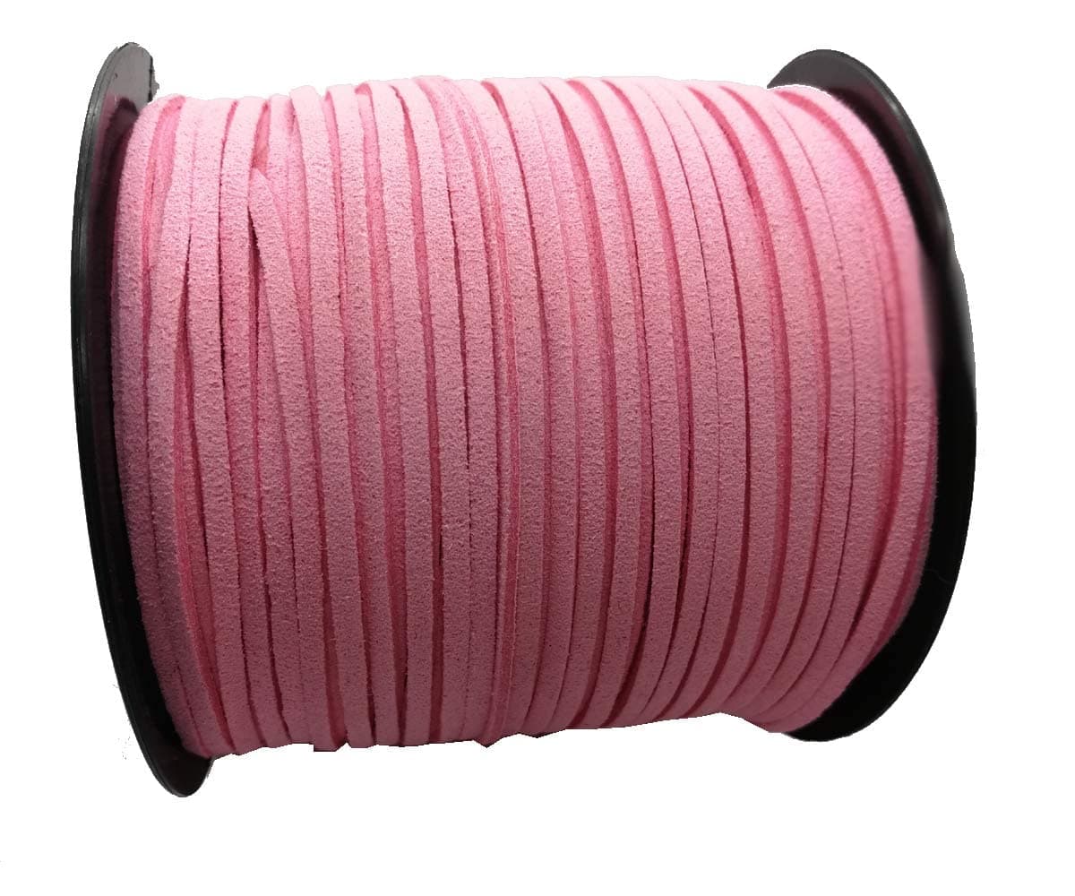 PAMIR TONG100 Yards 2.6mm Suede Leather Cords Leather Lace Flat Faux Suede Cord String Thread Velvet Cord for Necklace, Bracelet, Beading and DIY Crafts (Pink)