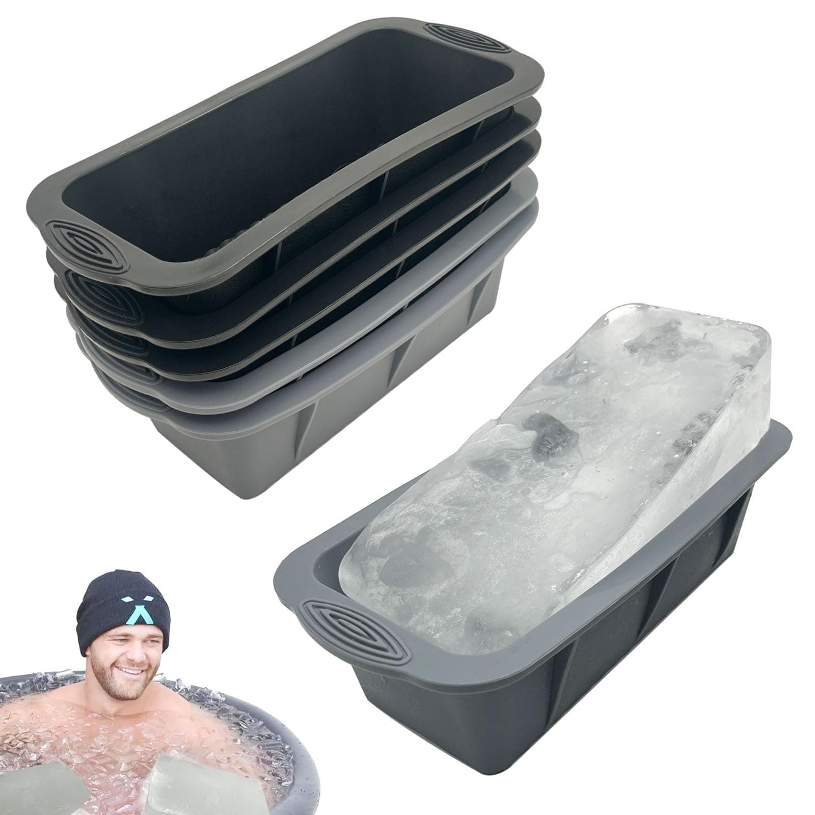 6PCS Ice Bath Mold Large Silicone Ice Block Mold for Ice Bath Large Ice Cube Mold for Cold Plunge or Cooler Bath Ice Tray (Black and Grey)