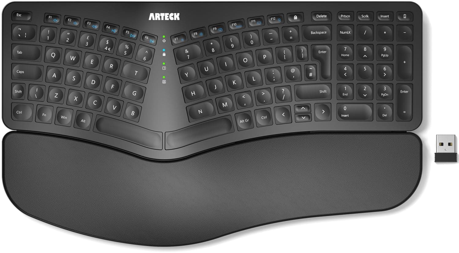– Arteck Split Ergonomic Keyboard with Cushioned Wrist and Palm Rest, 2.4G USB Wireless Comfortable Natural Ergonomic Split Keyboard, for Windows Computer Desktop Laptop