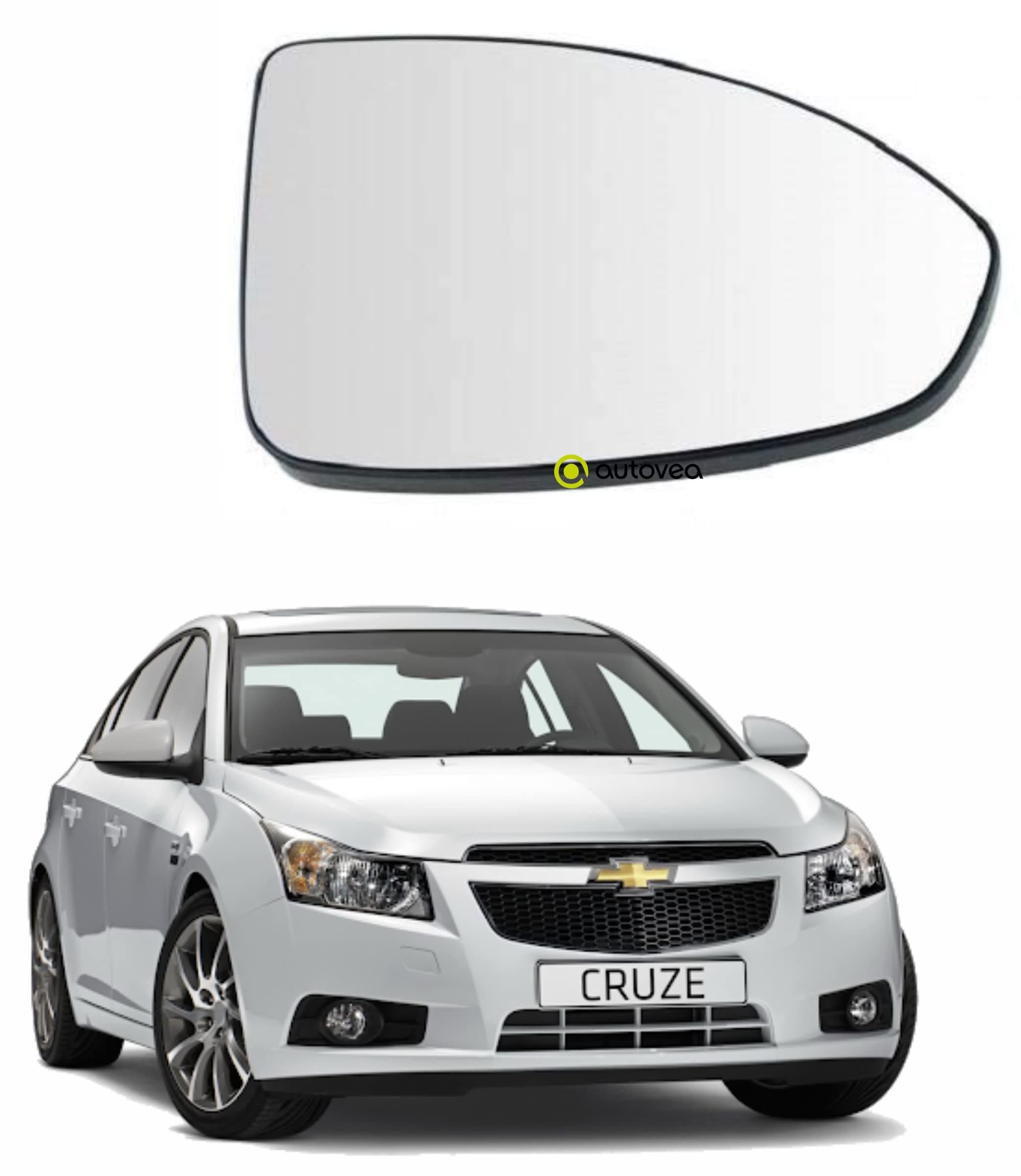 Rear View Mirror Glass (Right/Driver Side) Compatible with Chevrolet Cruze (Type-1) 2009-2015