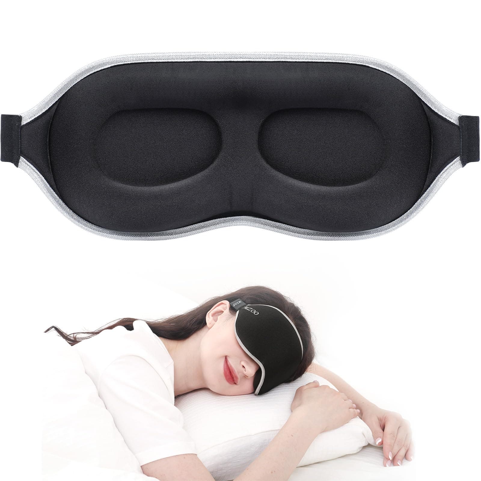 MZOO Luxury Sleep Mask for Back, Side Sleeper, Complete Light Blocking Sleeping Eye Mask Night Blindfold, 3D Zero Pressure & Spacious for Lash Extensions, Breathable Soft Eye Cover Flight Nap Travel