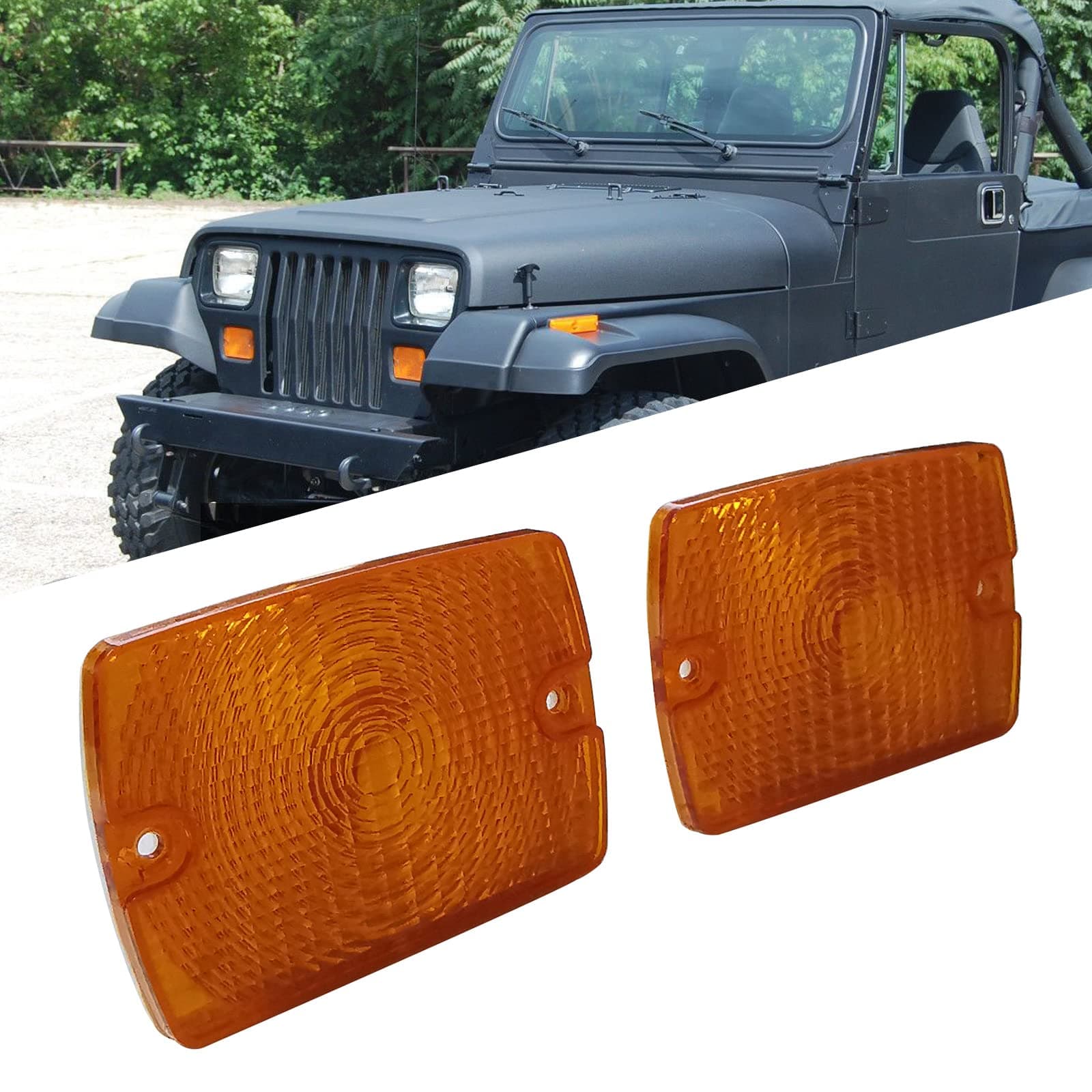 Compatible with 1987-1995 Jeep Wrangler YJ Driver Passenger Side Turn Signal Side Marker Light Lens Housing Replace for 56001378, CH2520111 ;(Amber Lens)
