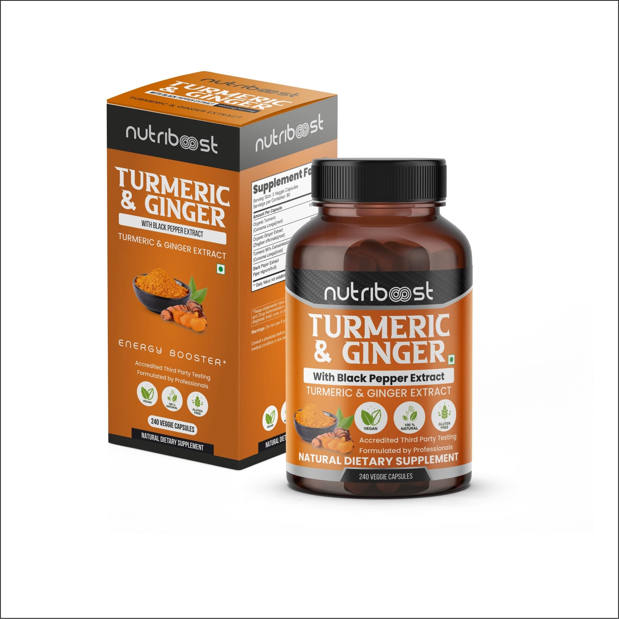 Turmeric Curcumin with Black Pepper 95% Standardized Curcuminoids 1950mg - Black Pepper for Max Absorption, Natural Joint Support, Vegan Herbal Extract, Non-GMO, 240 Caps