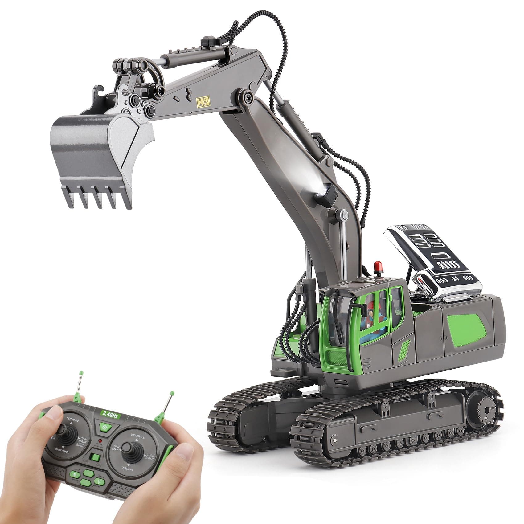 PREPOP Remote Control Excavator Toy for 6-12 yr Boys, Best Birthday Gifts for Kids 6 7 8 9 10 11 Year Old, Green