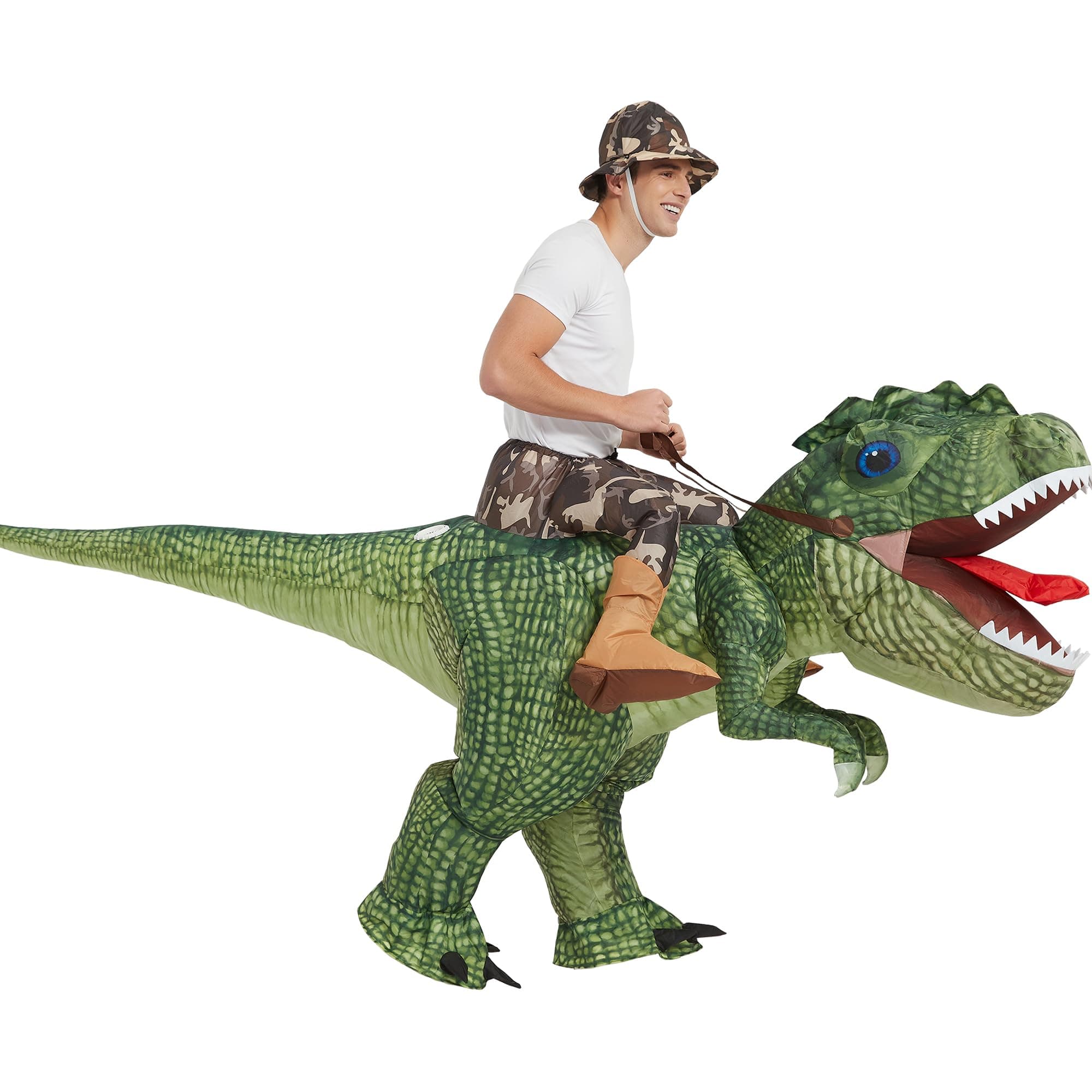 One Casa Polyester Inflatable Costume Dinosaur Riding T Rex Air Blow Up Funny Party Halloween Costume For Adult, Green