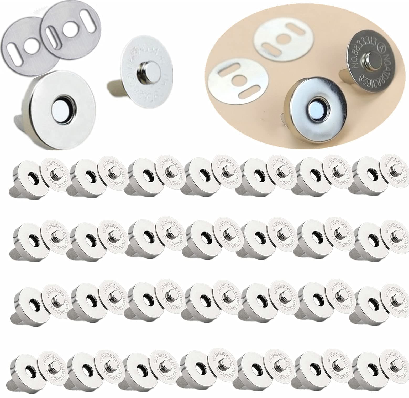 DZTIAN 50 Sets 14mm Silver Magnetic Button Clasp Snaps Great for Sewing Craft Leather Clothes Purses Bags with Washer Nickel