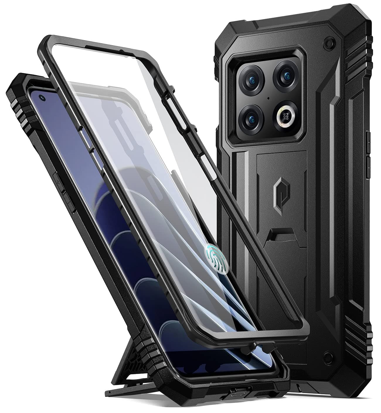 Poetic Revolution Case Compatible with OnePlus 10 Pro 5G, Built-in Screen Protector Work with Fingerprint ID, Full Body Rugged Shockproof Protective Cover Case with Kickstand, Black