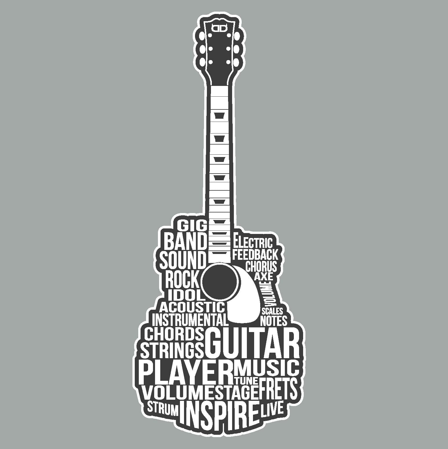 Guitar Shaped Text. Premium Vinyl Wall Art Decal Sticker.