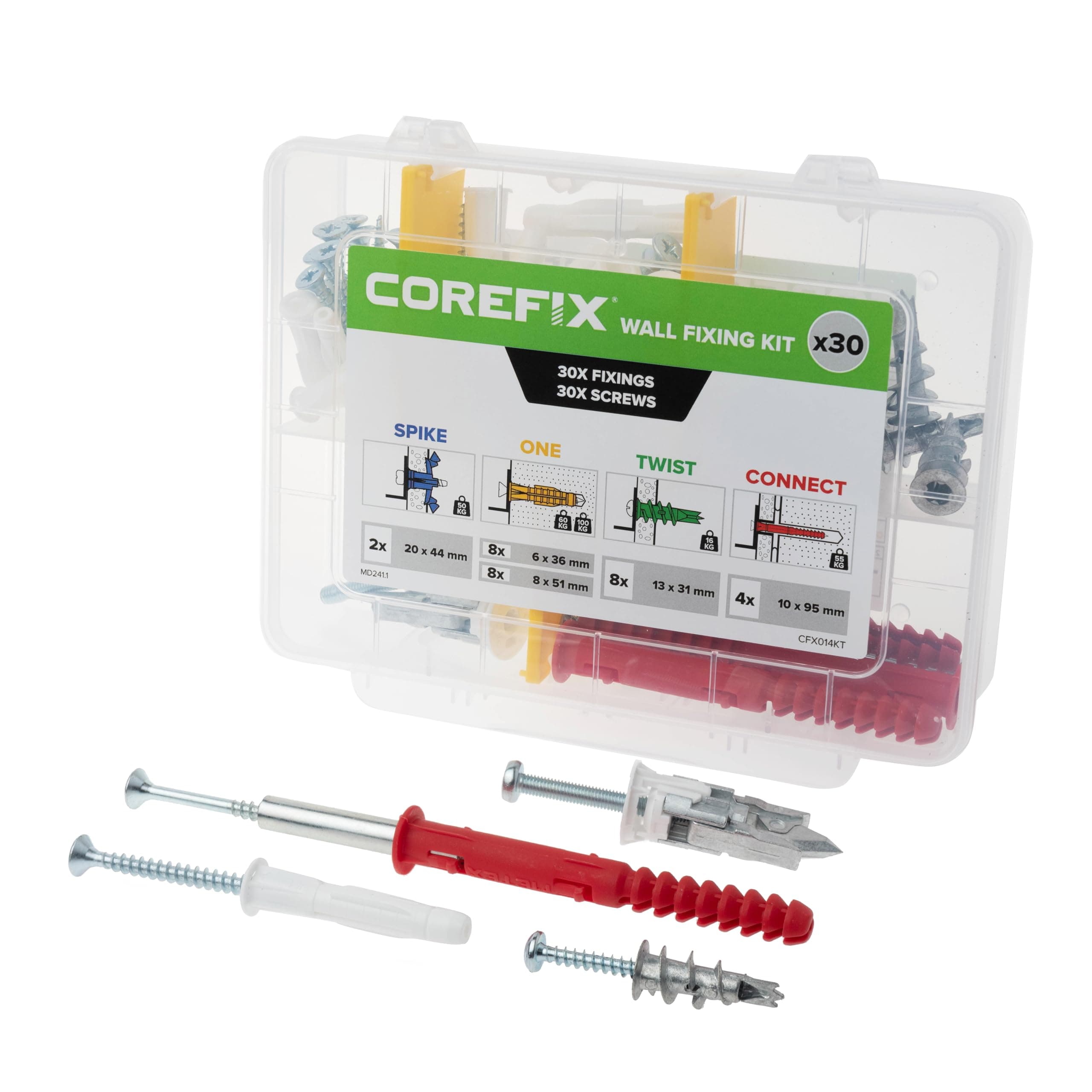 Complete Wall Fixing Kit (Pack of 30), Self Drilling Plasterboard Fixings, Raw Plugs and Screws & Cavity Wall Screws. Suitable for Plasterboard, Dot & Dab, Masonry & Cavity Walls.