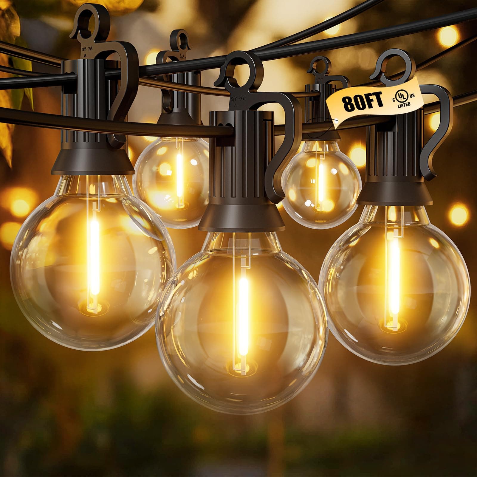 Brightown Outdoor String Lights - Connectable Commercial LED Patio String Lights with G40 Globe Plastic Bulbs, All Weatherproof Hanging Lights for Outside Backyard Porch (80 FT - 40 LED Bulbs)
