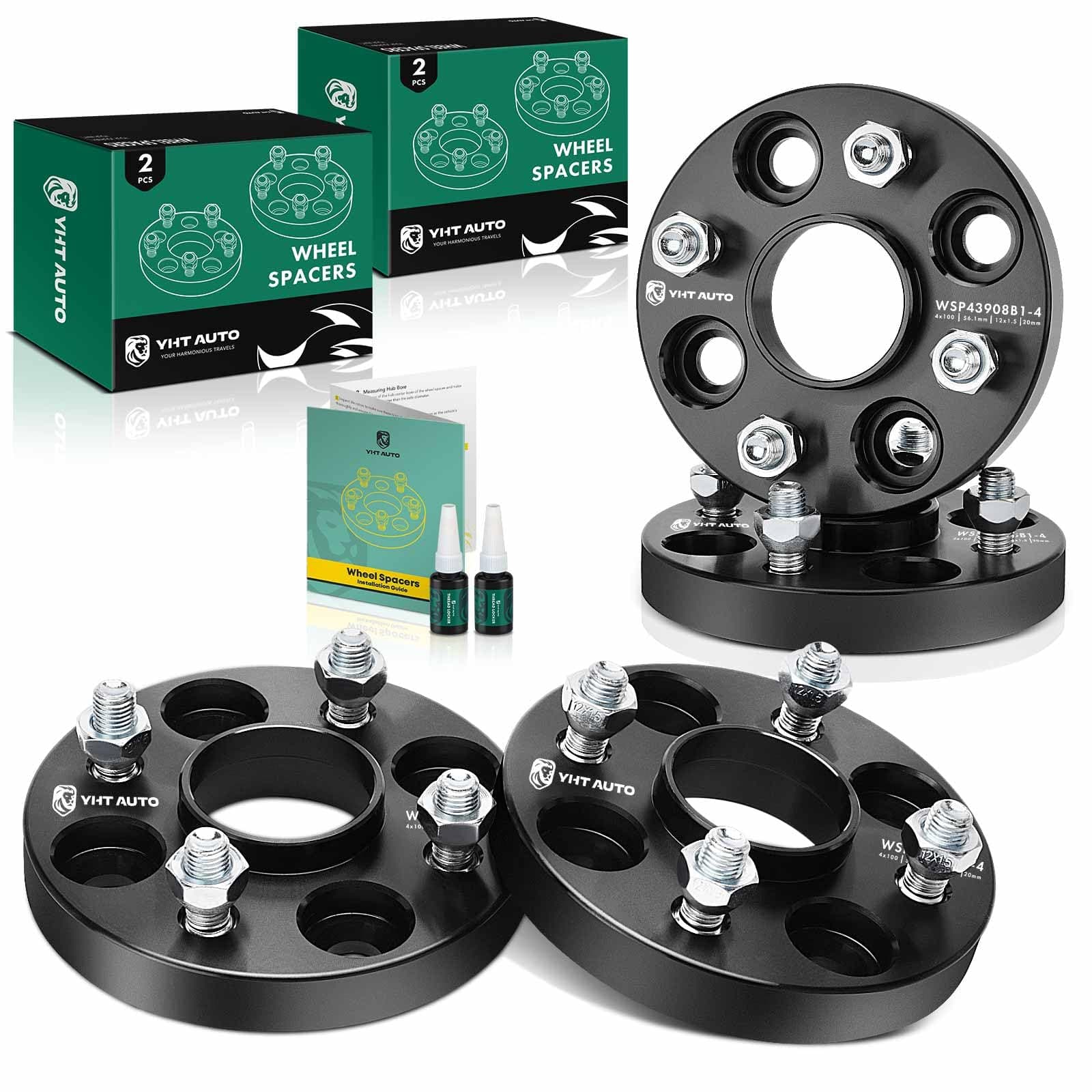 YHTAUTO 4x100mm Hub Centric Wheel Spacers 20mm Compatible with Honda, Acura, Kia, Mini & Mitsubishi Models, Integra, CRX, 4 Lug Wheel Tire Spacers w/ M12x1.5 & 12.9 Grade Studs, 56.1mm Hub Bore 4PCS