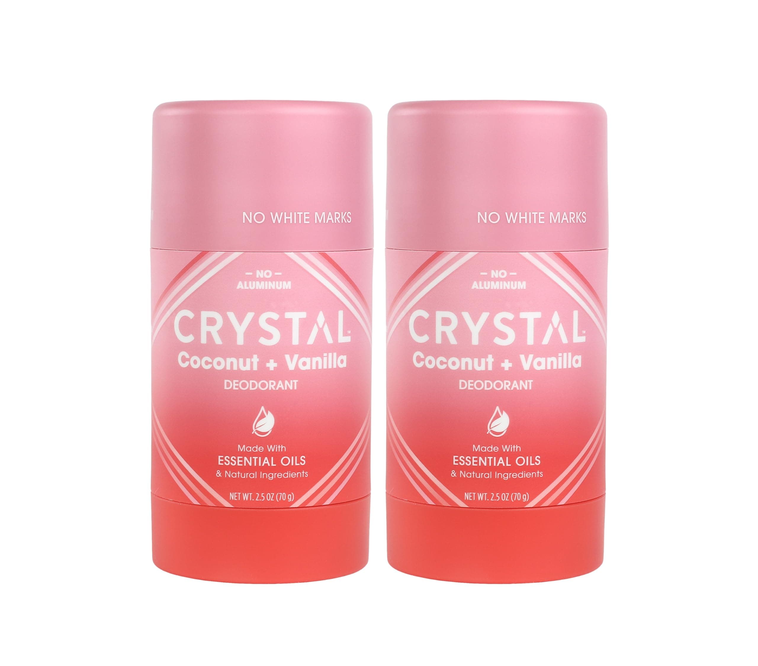 CRYSTAL Deodorant Magnesium Solid Stick Natural Deodorant, Non-Irritating Aluminum Free Deodorant, Safely and Effectively Fights Odor, Baking Soda Free, Coconut + Vanilla, 2.5 oz (Pack of 2), PINK