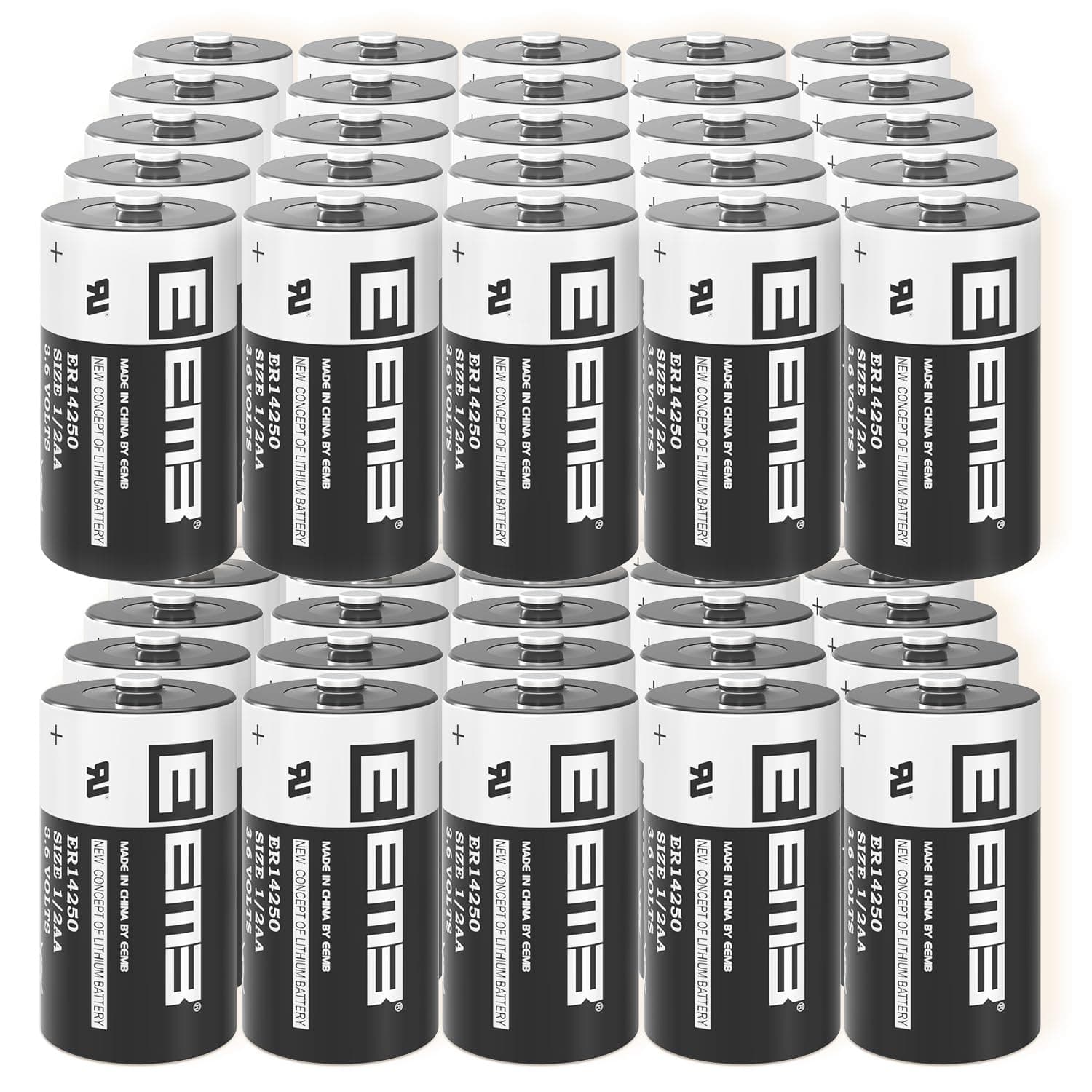 EEMB 50PACK ER14250 1/2AA 3.6V Lithium Battery 1200mAh Li-SOCL₂ Non-Rechargeable Batteries XL-050F SB-AA02 LS14250 TL-5902 TL-2150 for Dog Collar/Meter/Sensor/Home Security System/Alarm System