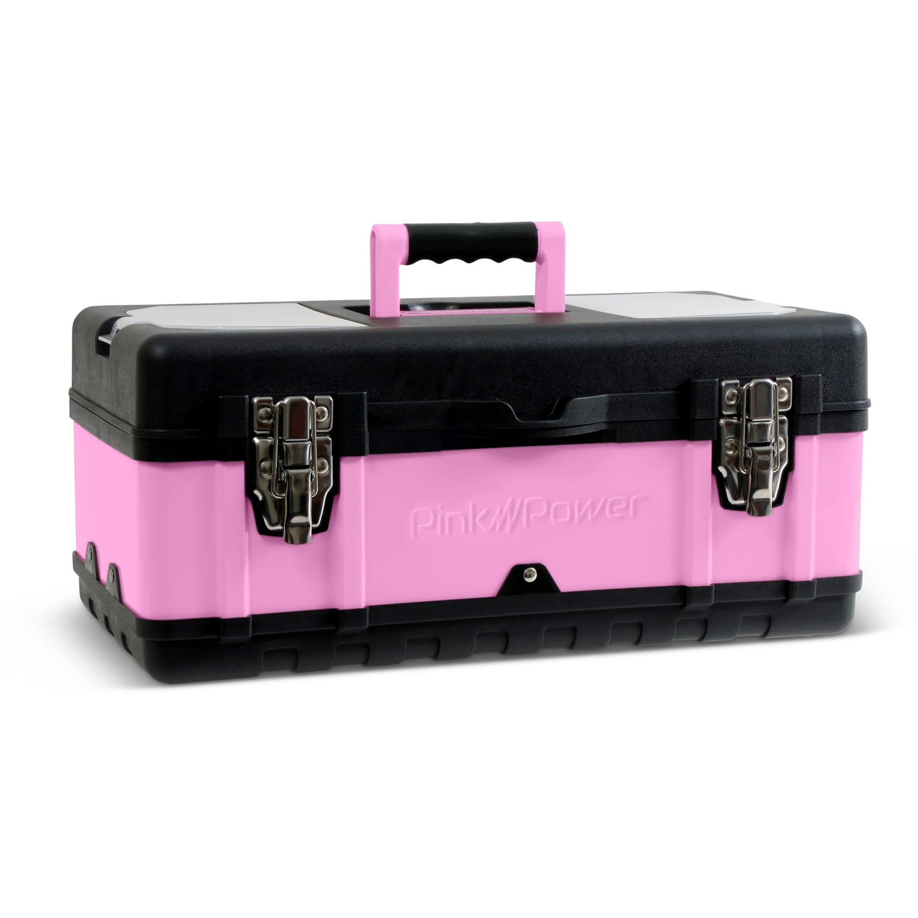 Pink Power Aluminum Tool Box for Tool or Craft Storage - 18 Inch Portable Tool Case with Locking Lid and Extra Storage Compartments