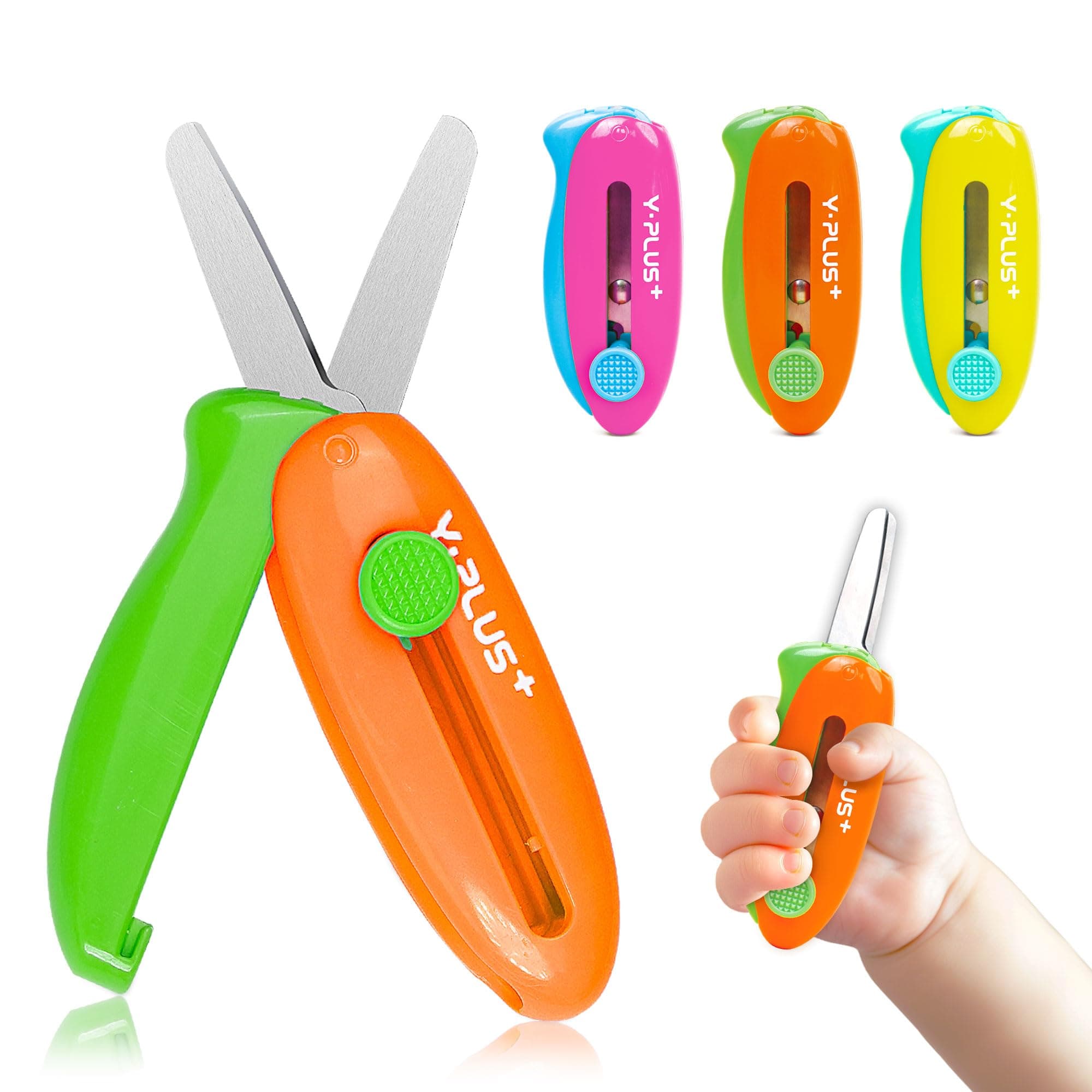 YPLUS Safety Scissors for Kids, 3Pcs Retractable Scissors for Toddler Craft Ages 3-5 2-4 1-3, Cute Small Art Crafts Cutting Tools