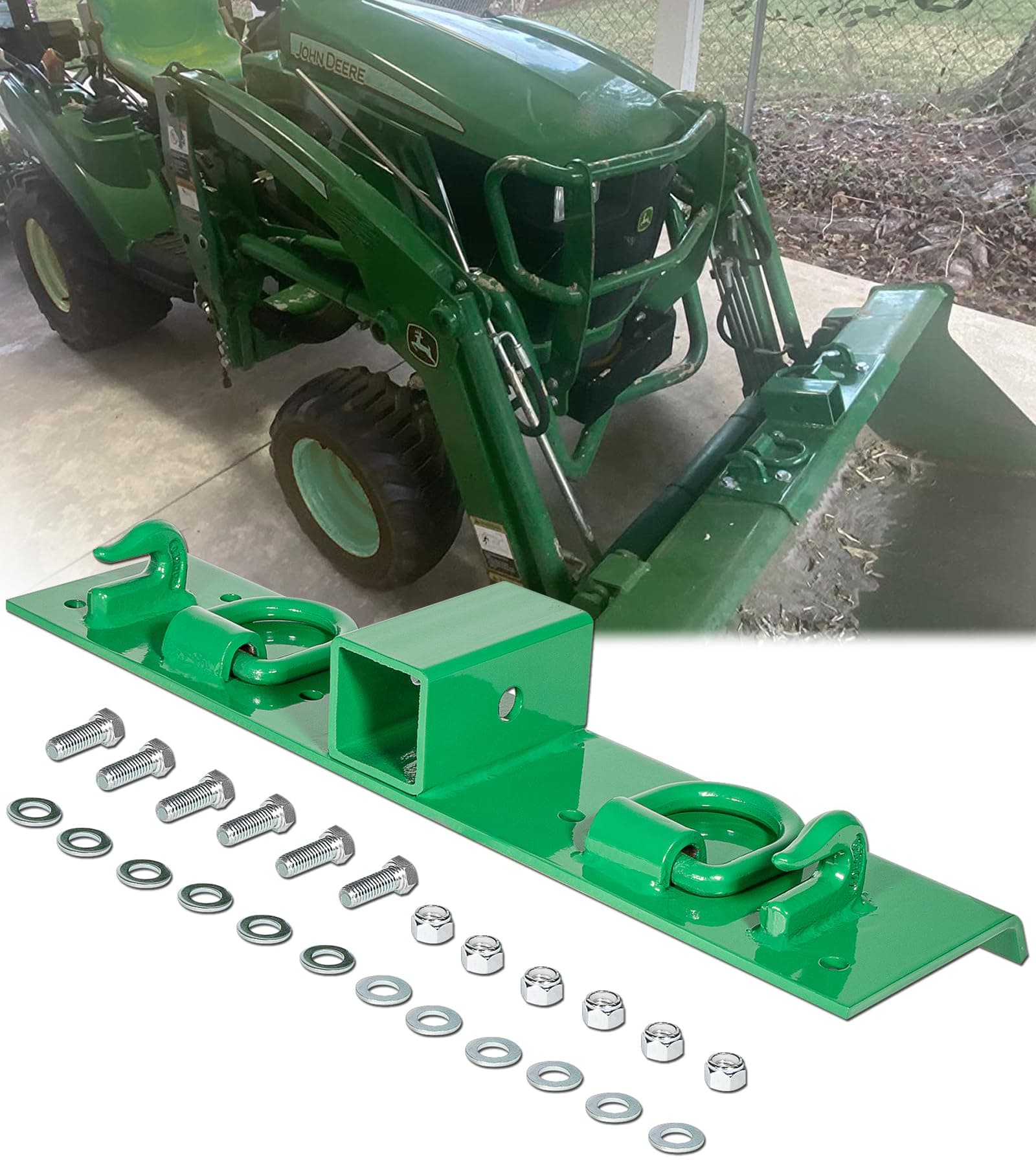 bonbo Tractor Grab Hooks 4.96" W × 21.93" L Fits for John Deere 4100 4010 4110 4115 2320 2520 2720 1025r 2025r 2032r 2038r 3032e, Bolted on Compact Tractor Bucket Grab Hooks, D Rings & 2" Receiver