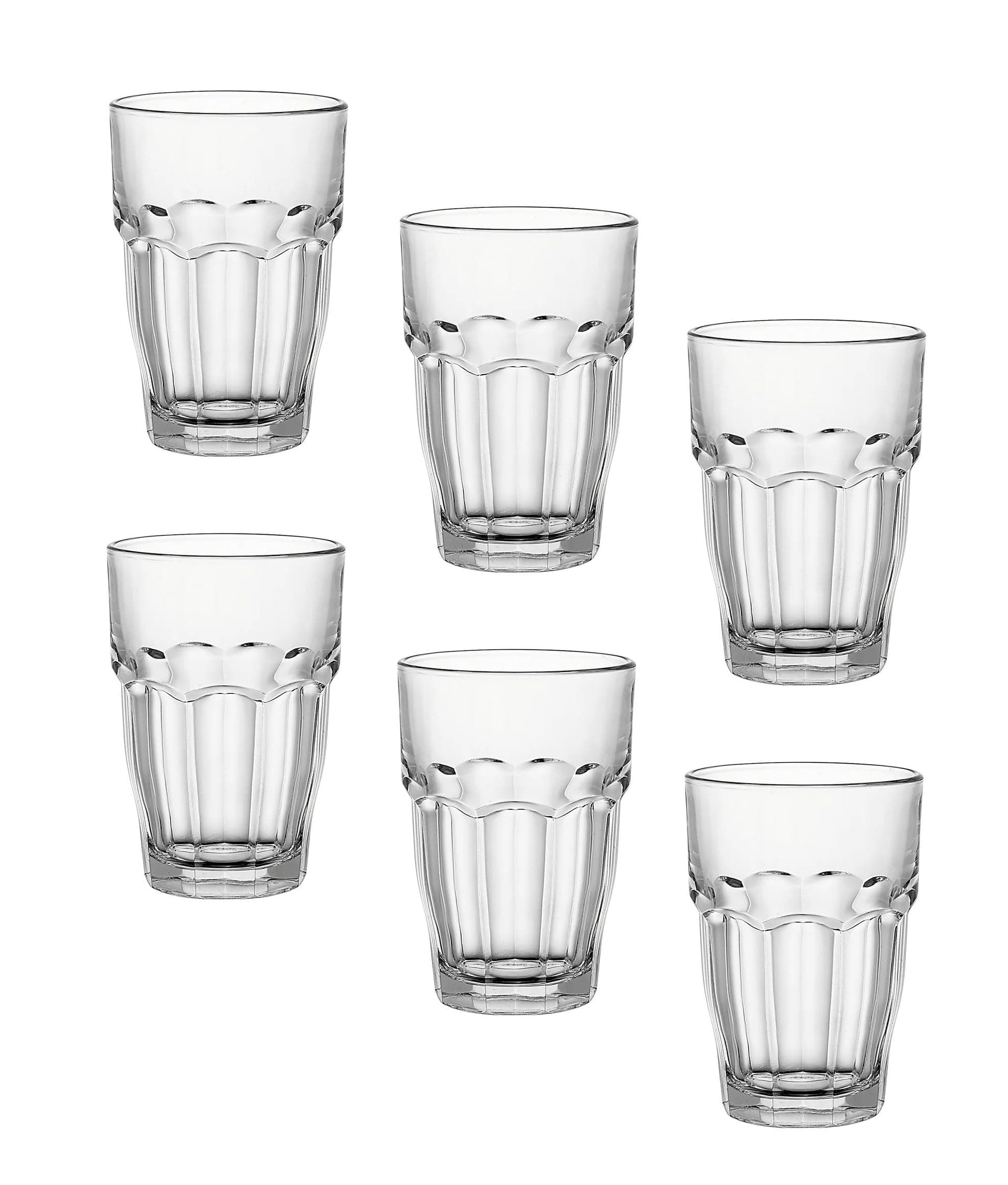 Rock Bar Stackable Beverage Glasses – Set of 6 Dishwasher Safe Drinking Glasses for Soda, Juice, Milk, Coke, Beer, Spirits – 12.5oz Durable Tempered Glass Water Tumblers for Daily Use