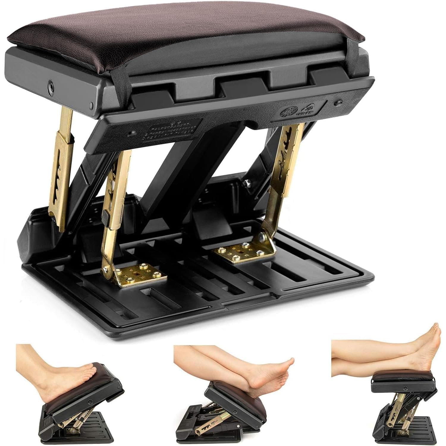 Office Footrest, Adjustable 4-Level Height Leg Rest, Ergonomic Desk Footrest with Soft Pad, Foot Rest for Car, Home and Office (Brown)
