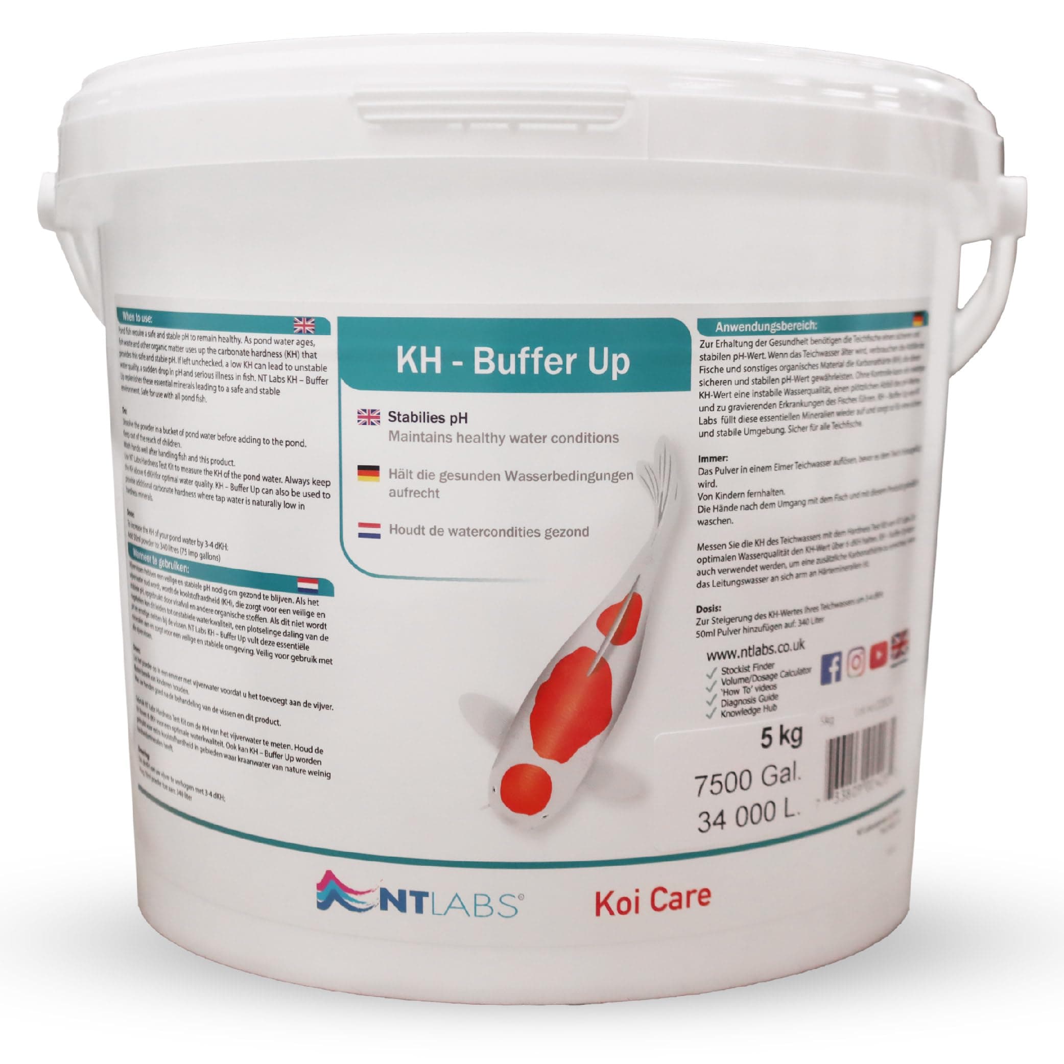 NT Labs Koi Care KH Buffer Up, Increases Carbonate Hardness of Pond Water, Maintains Pond Water Quality, Provides the Optimal Habitat for Your Fish and Other Pond Life, 5kg