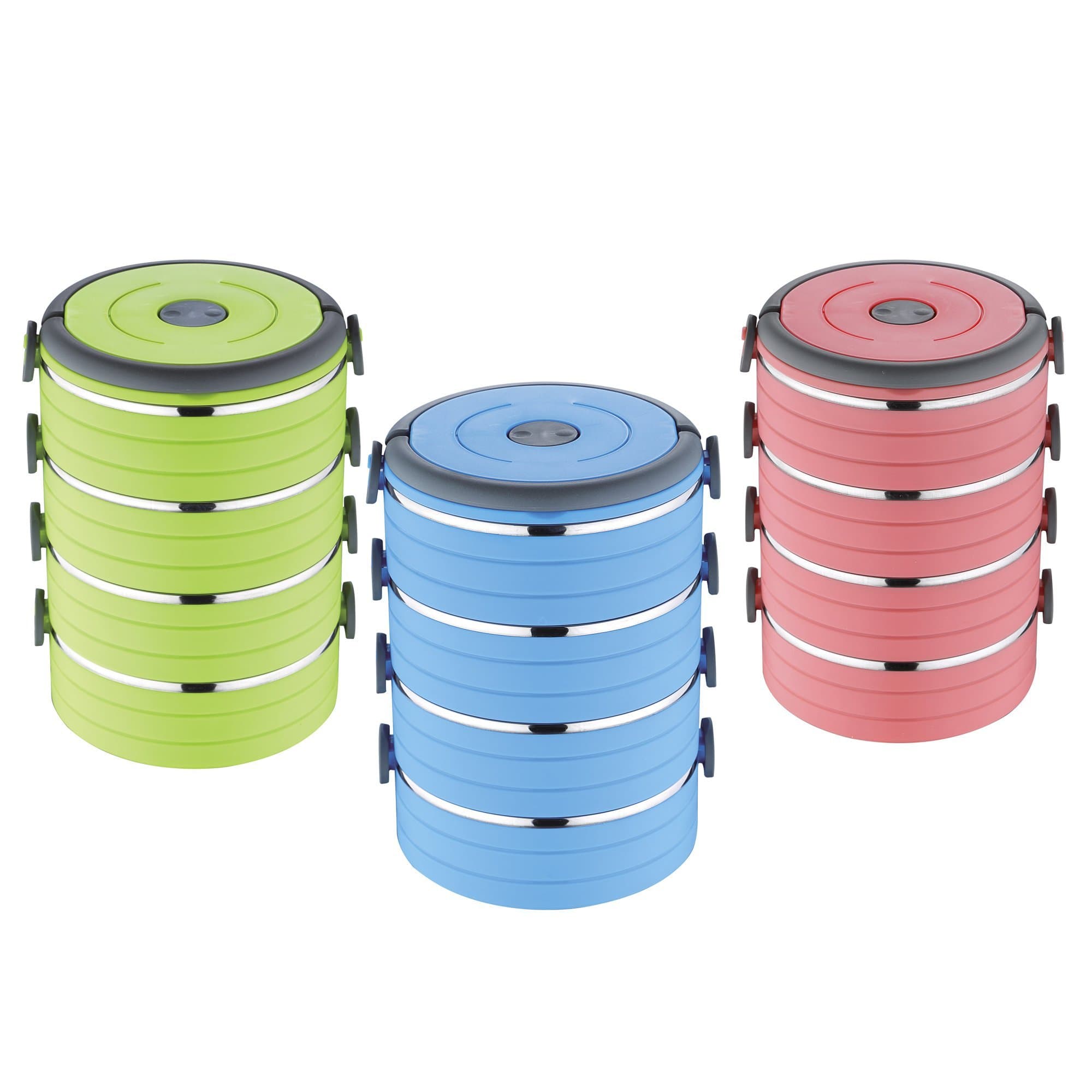 Renberg Tunnel Four-Layer Lunch Box, Polypropylene, Stainless Steel, Multi-Colour, 16.5 x 16.5 x 21.3 cm