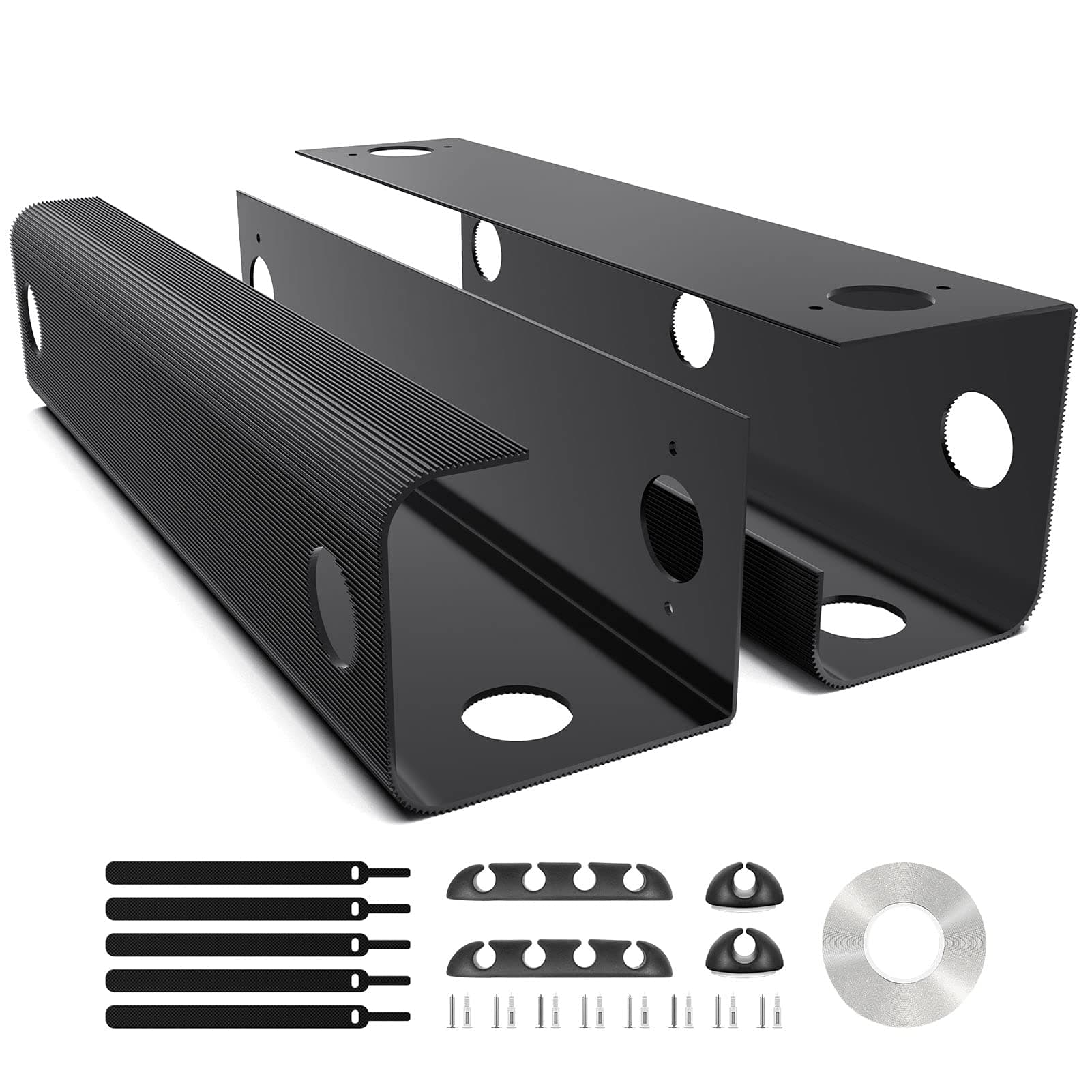 Delamu Under Desk Cable Management Tray, 31.5in Standing Desk Cord Organizer for Wire Management, No Drilling Cable Raceway for Home Office, 2 Pack, Hard Plastic, Black