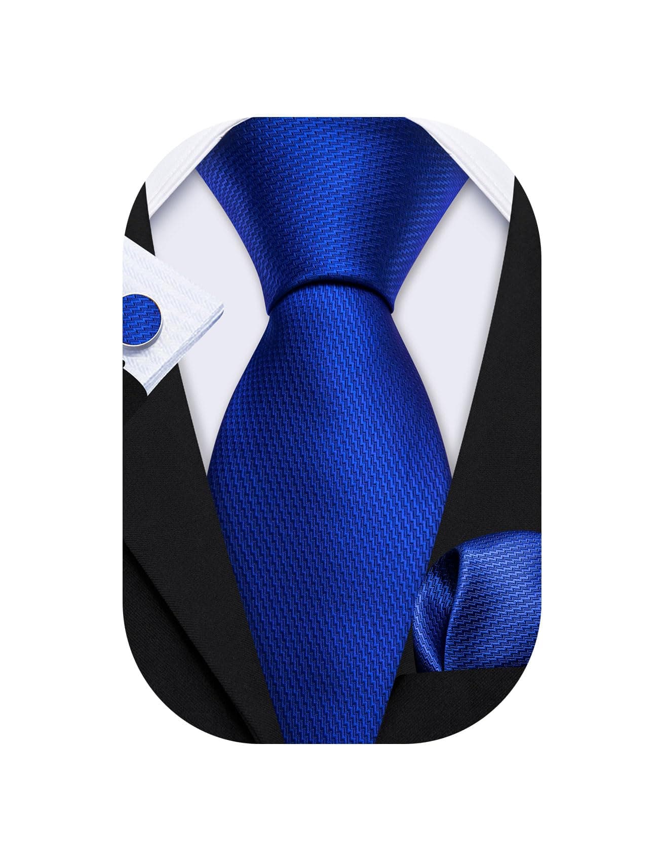 Plain Men Silk Ties Extra Long Satin Necktie for Wedding Business Handkerchief Cufflinks Set Solid Colors