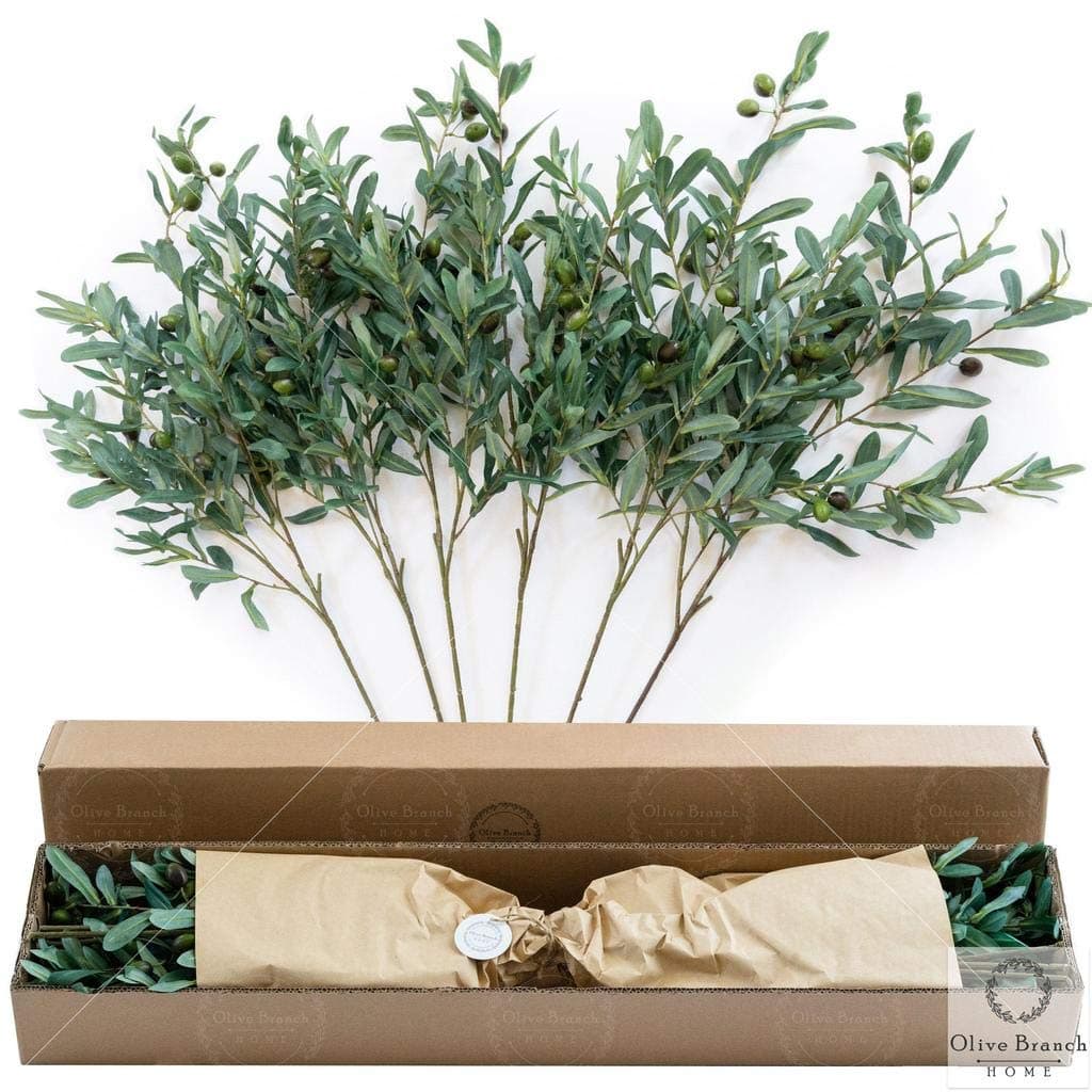 Olive Branch Home Designer 39" Tall Artificial Olive Branches & Faux Olive Stems (Set of 6 Large)